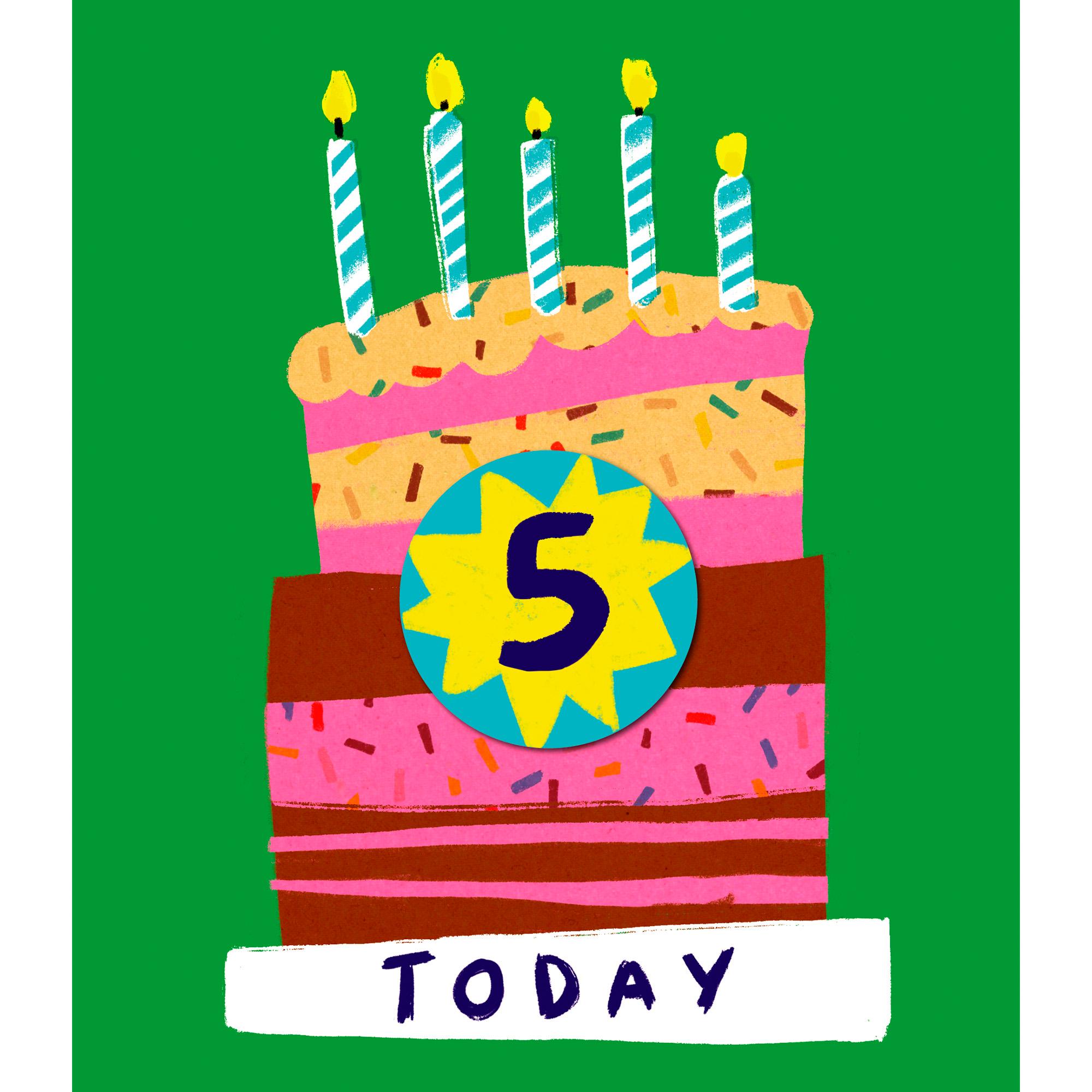 Sainsbury's Happy 5th Birthday Badge Card Cake Juvenile Greeting Card