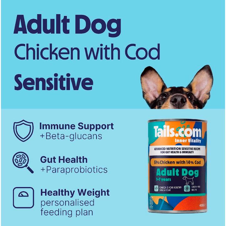 tails.com Inner Vitality Advanced Nutrition Sensitive Grain Free Recipe Adult Wet Dog Food 1-7 Years 400g thumbnail 4