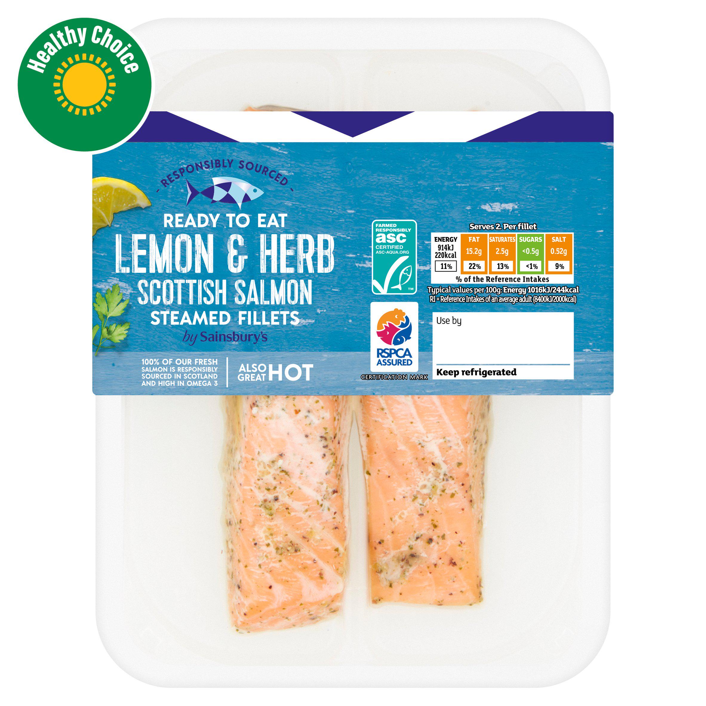 Sainsbury's Lemon & Herb Steamed ASC Scottish Salmon Portions x2 180g (Ready to eat)