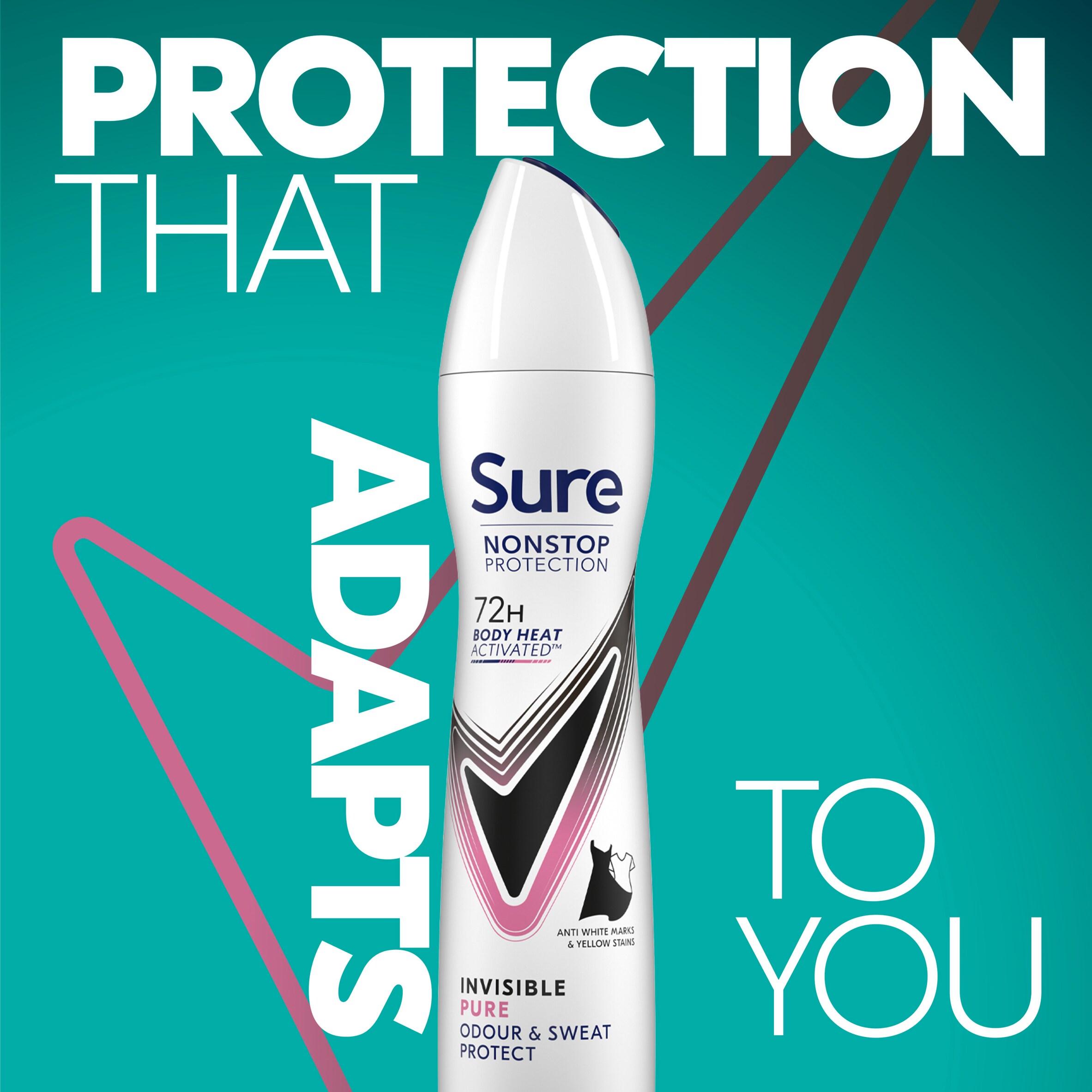 Sure 250ml Invisible Pure 72h Nonstop Protection Antiperspirant Aerosol Deodorant thumbnail 2