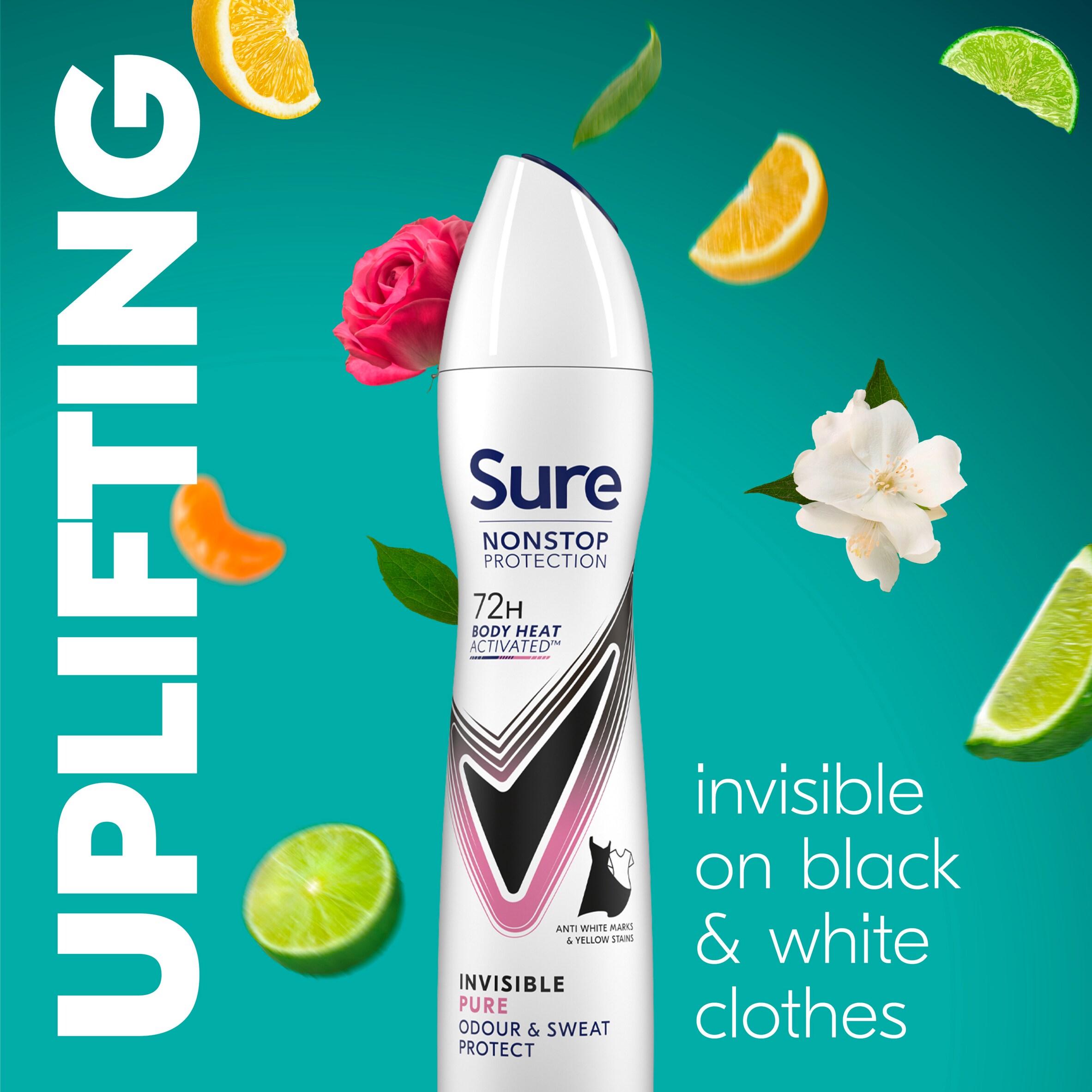Sure 250ml Invisible Pure 72h Nonstop Protection Antiperspirant Aerosol Deodorant thumbnail 3