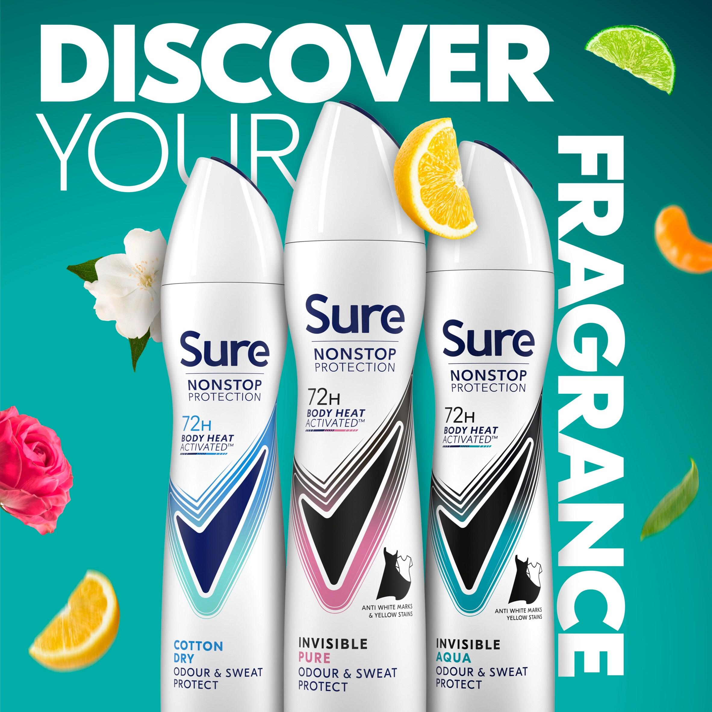 Sure 250ml Invisible Pure 72h Nonstop Protection Antiperspirant Aerosol Deodorant thumbnail 5