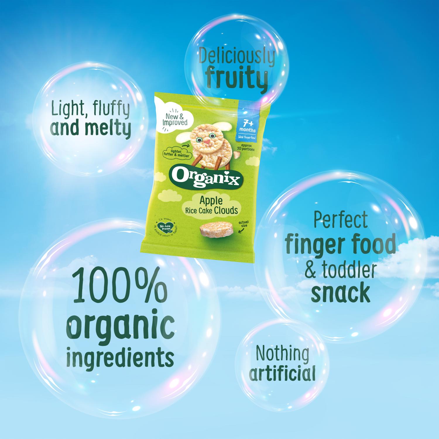 Organix Apple Rice Cake Clouds Organic Baby Snacks 7 months+ 40g thumbnail 2