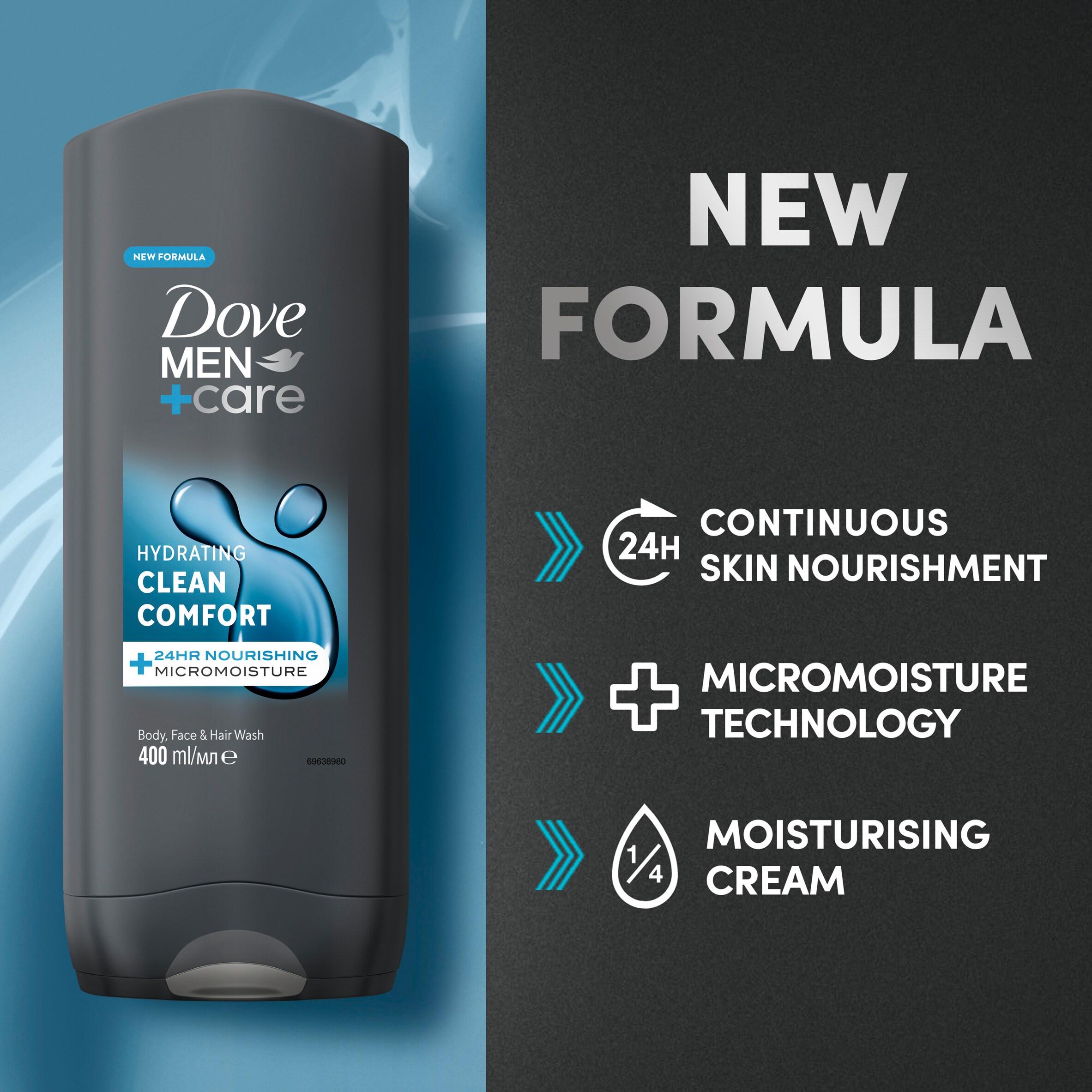 Dove Men+Care 400ml Clean Comfort 3 in 1 Hair, Face and Body Wash Shower Gel thumbnail 2