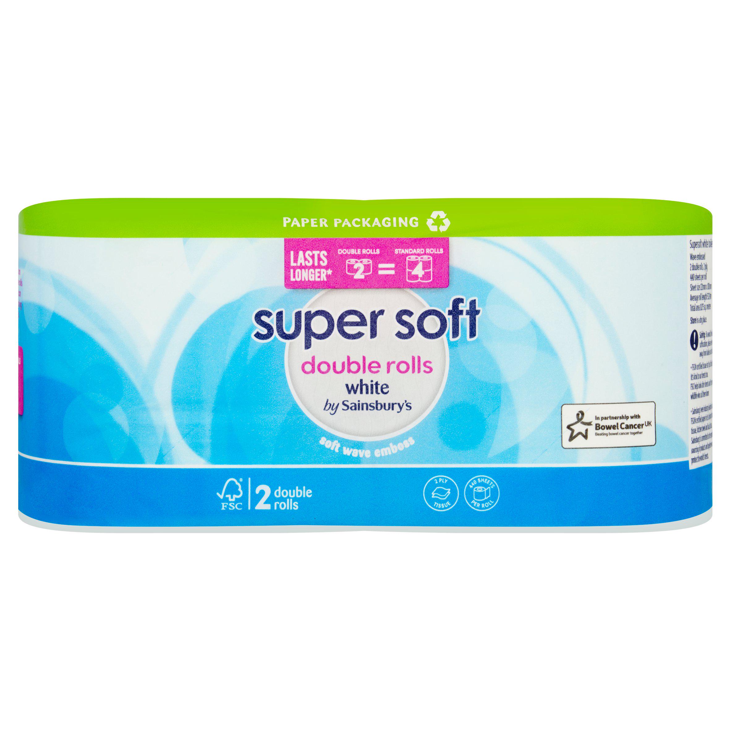 Sainsbury's Super Soft White Toilet Tissue Double Rolls 2 equals 4 Rolls