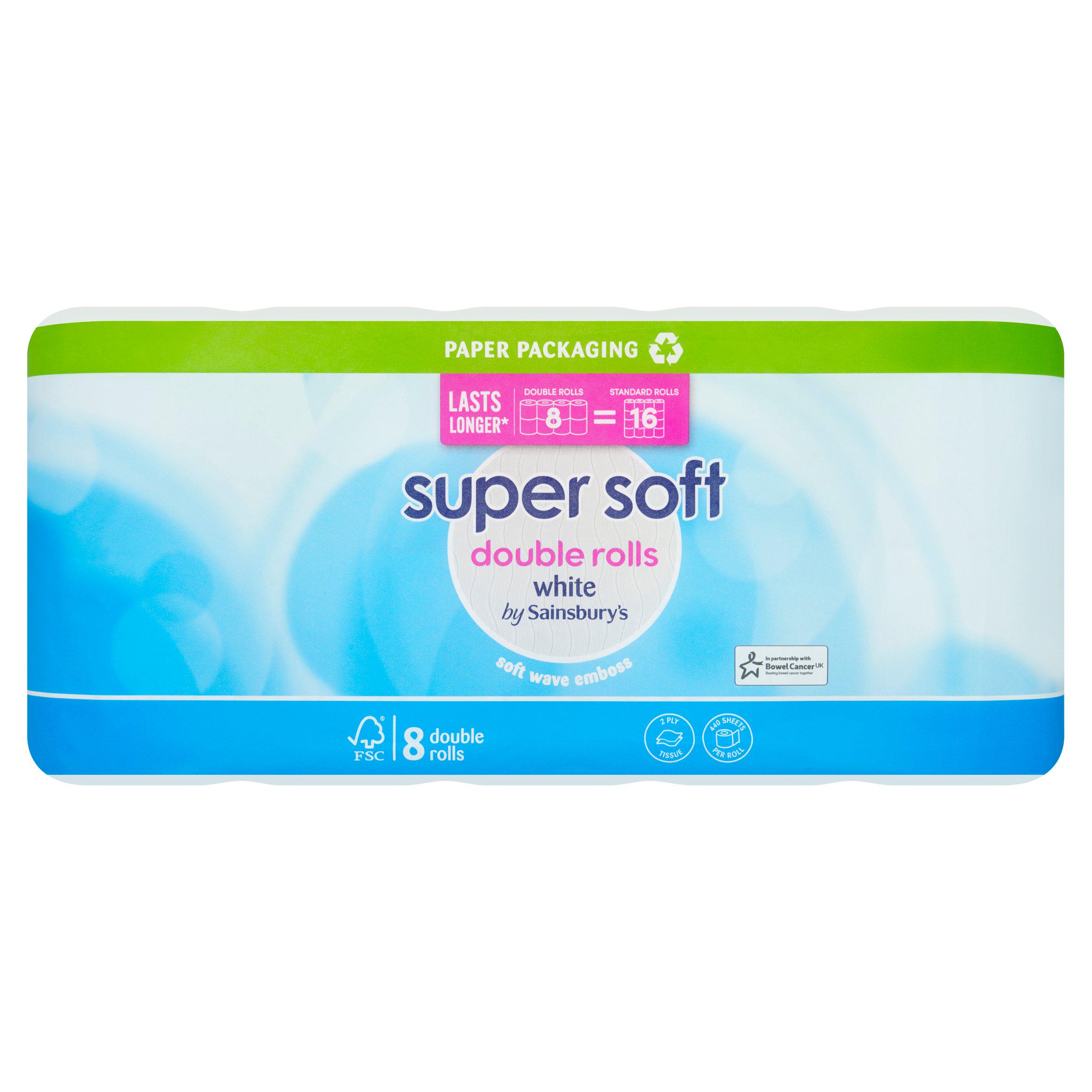 Sainsbury's Super Soft White Toilet Tissue Double Rolls 8 equals 16 Rolls