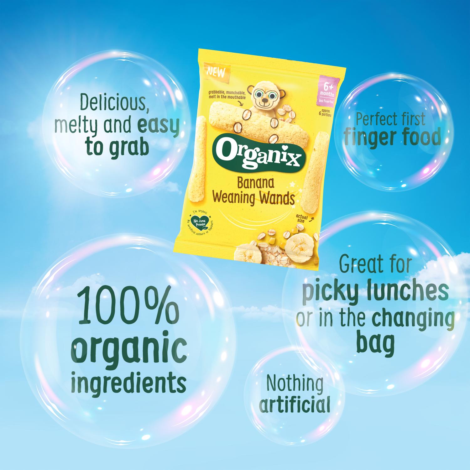 Organix Banana Weaning Wands Organic Baby Puffs 6 months+ 25g thumbnail 2