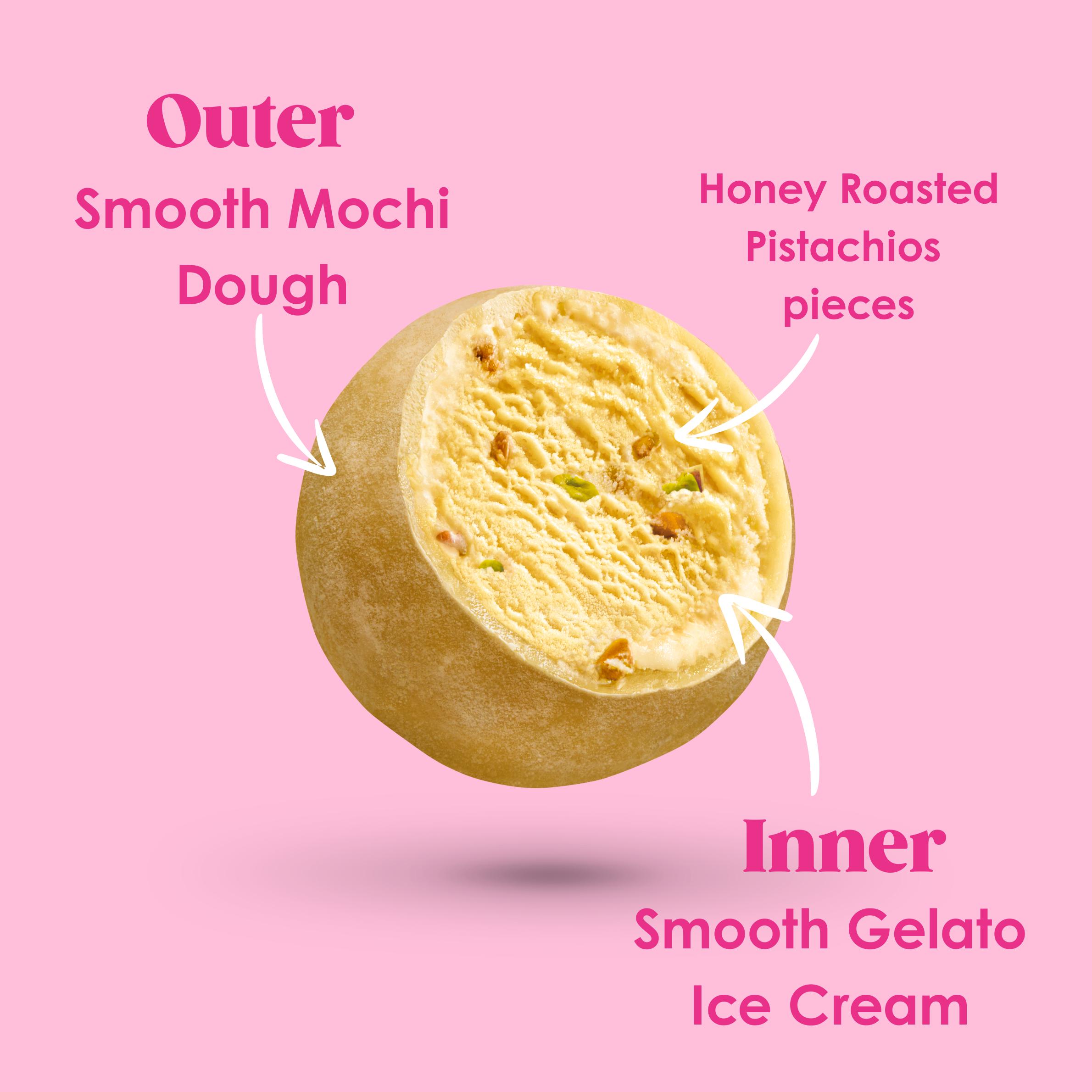 Little Moons Honey Roasted Pistachio Soft Mochi & Gelato Ice Cream 6x32g thumbnail 4