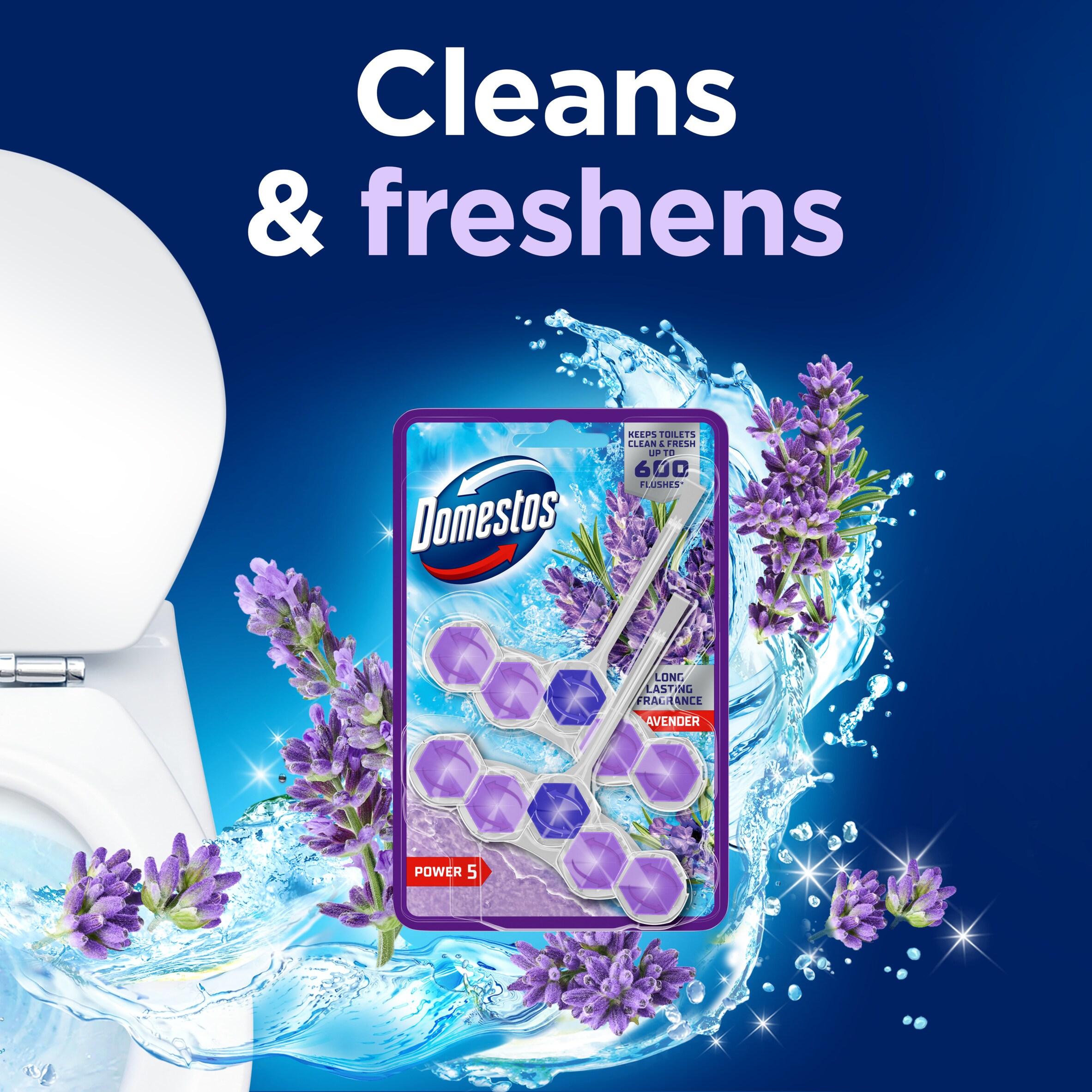 Domestos Power 5 Lavender Toilet Freshener Rim Block Cleaner Duo Pack 2x50g thumbnail 2