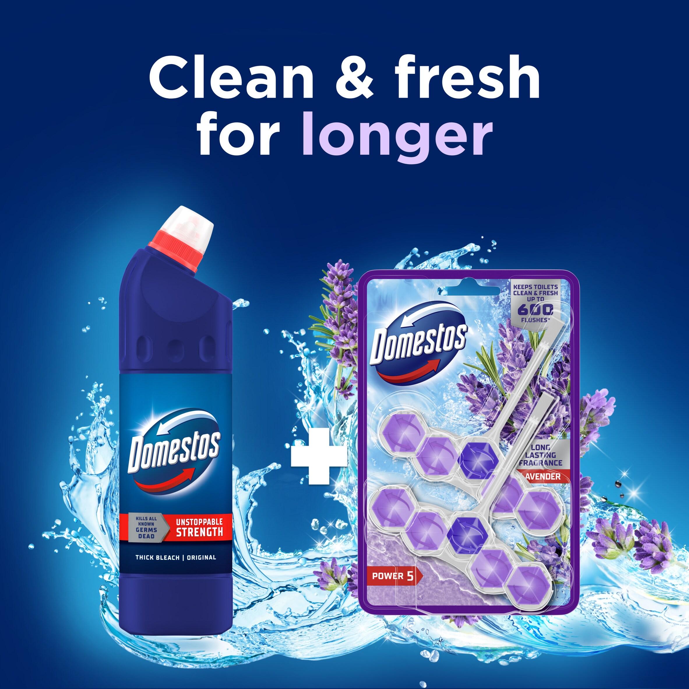 Domestos Power 5 Lavender Toilet Freshener Rim Block Cleaner Duo Pack 2x50g thumbnail 6