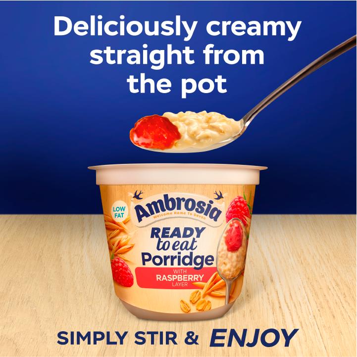 Ambrosia Ready to Eat Porridge Oat Cereal Pot Raspberry Layer 210g thumbnail 2