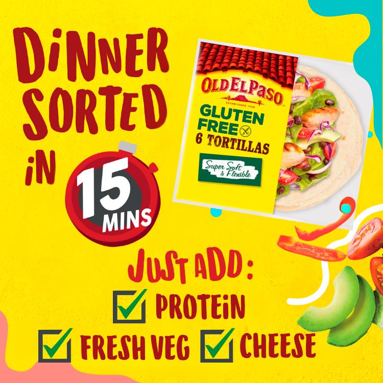 Old El Paso Mexican Gluten Free Regular Original Tortilla Wraps x6 216g thumbnail 2