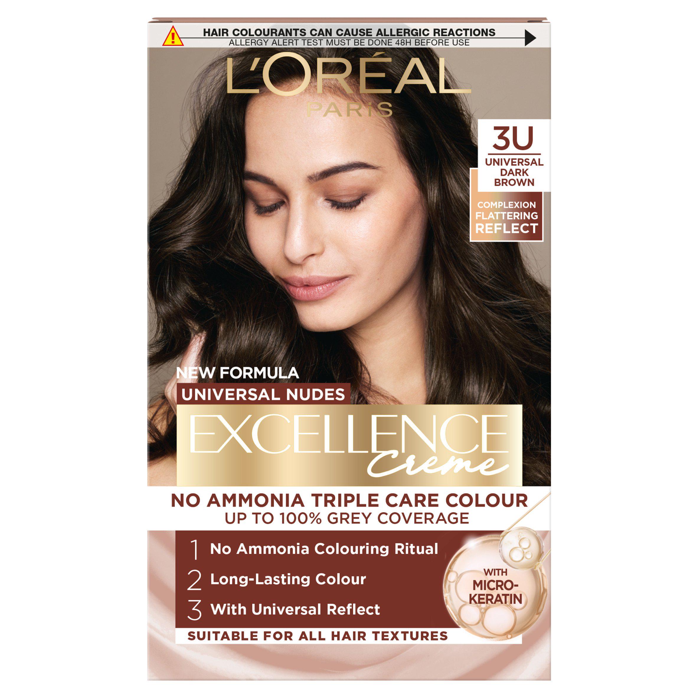 L'Oreal Excellence Universal Nudes Universal Dark Brown 3U with Complexion Flattering Reflects