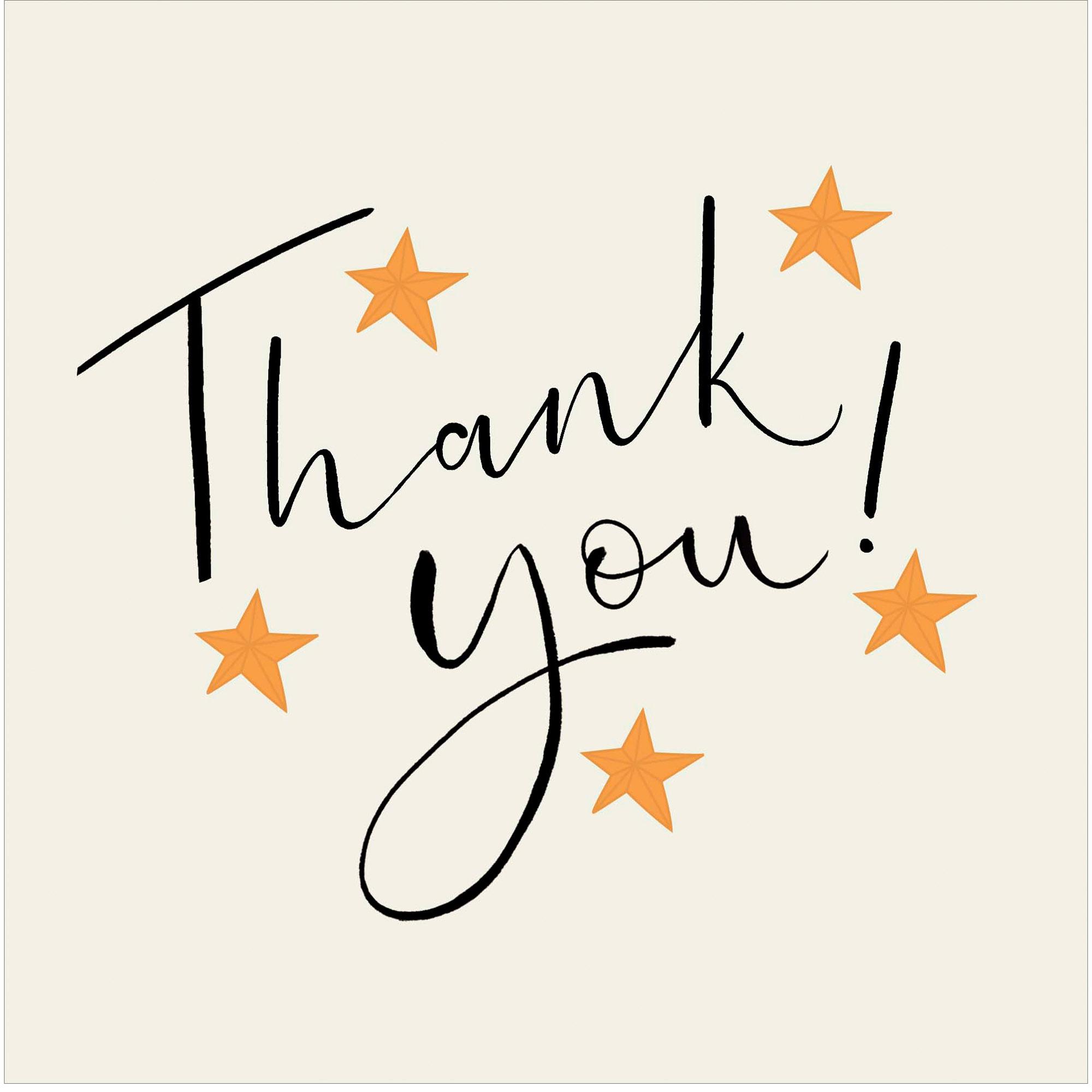 Sainsbury's Thank You in Black text with Golden Stars Greeting Card
