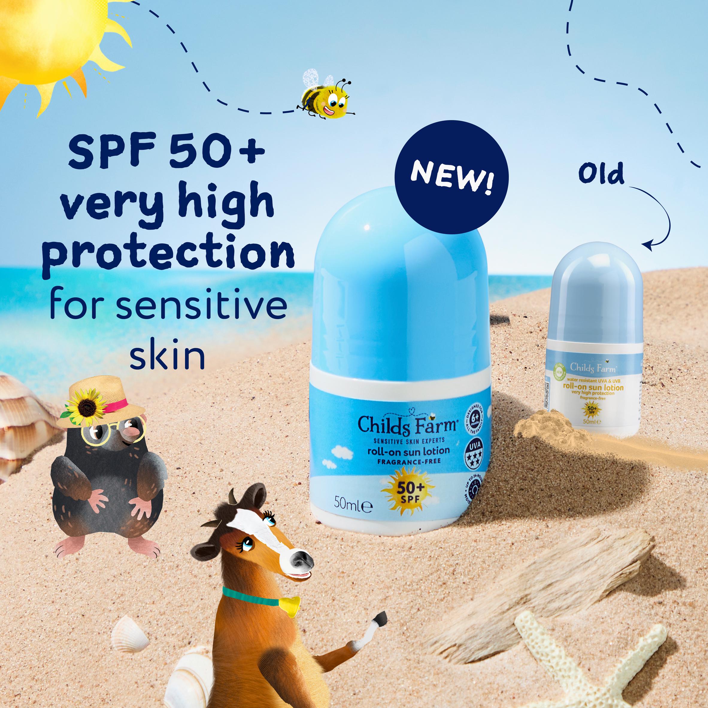 Childs Farm 50ml Sensitive Skin Very High Protection Fragrance Free Kids Roll On SPF 50+ Sun Lotion thumbnail 2