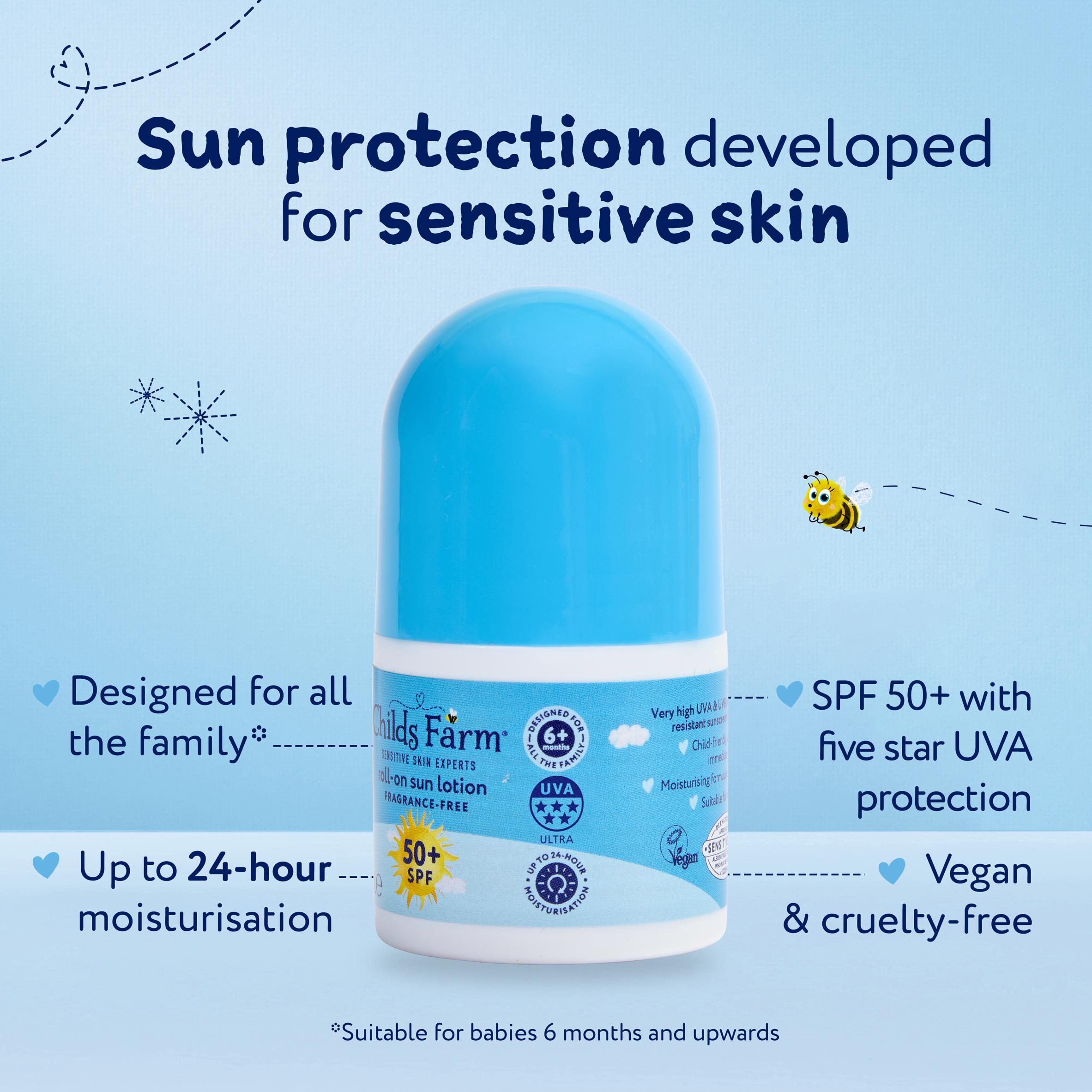 Childs Farm 50ml Sensitive Skin Very High Protection Fragrance Free Kids Roll On SPF 50+ Sun Lotion thumbnail 6
