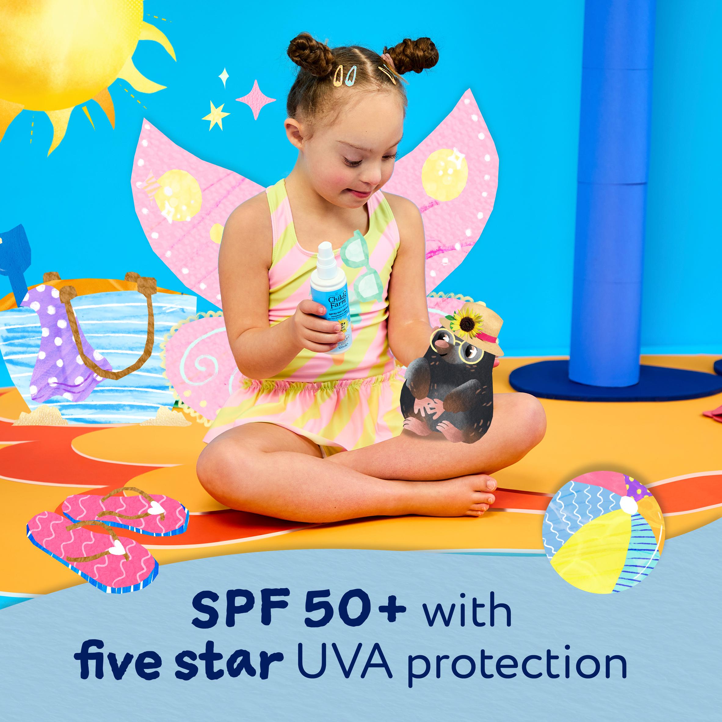 Childs Farm 100ml Sensitive Skin Very High Protection Fragrance Free Kids SPF 50+ Sun Lotion Spray thumbnail 3