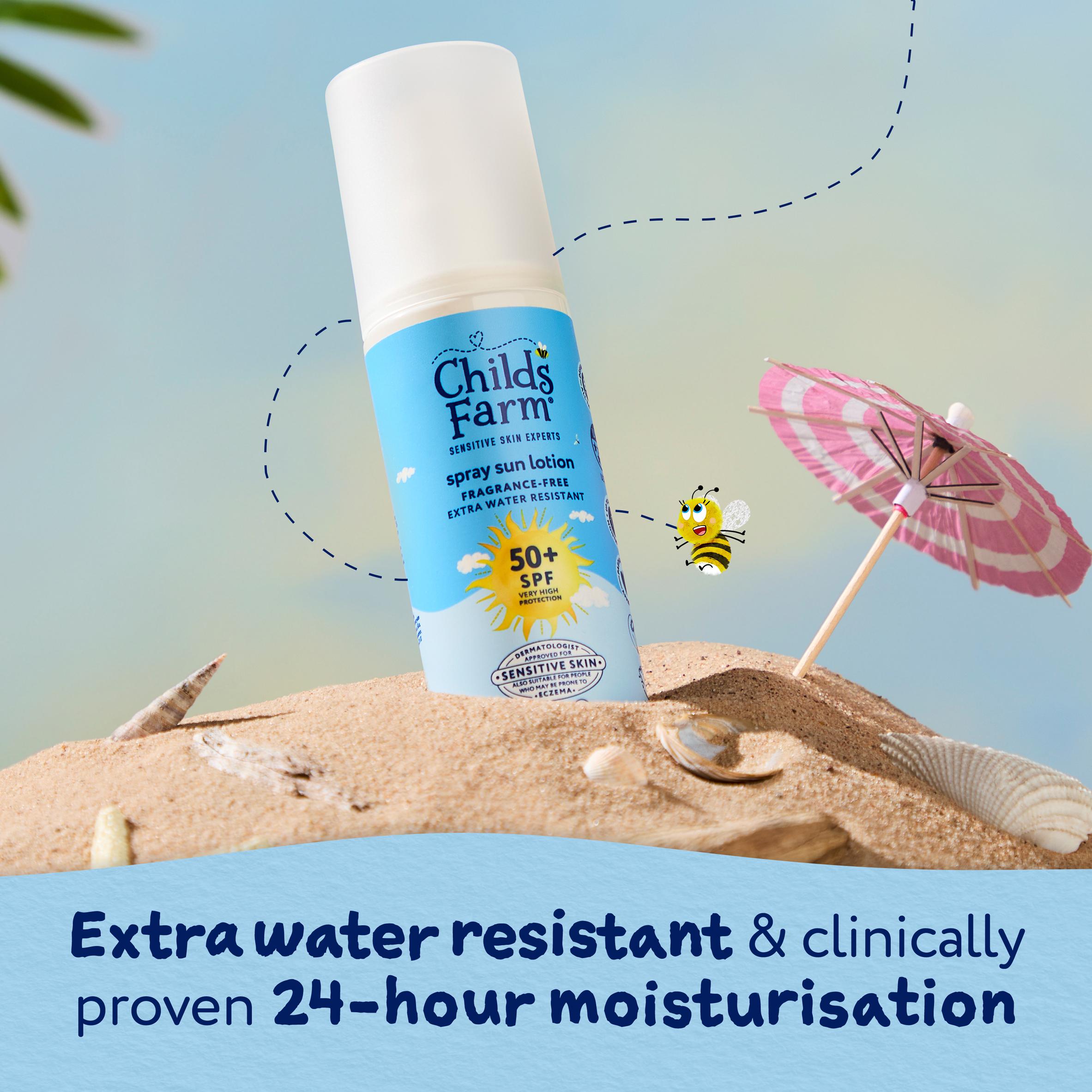 Childs Farm 100ml Sensitive Skin Very High Protection Fragrance Free Kids SPF 50+ Sun Lotion Spray thumbnail 4
