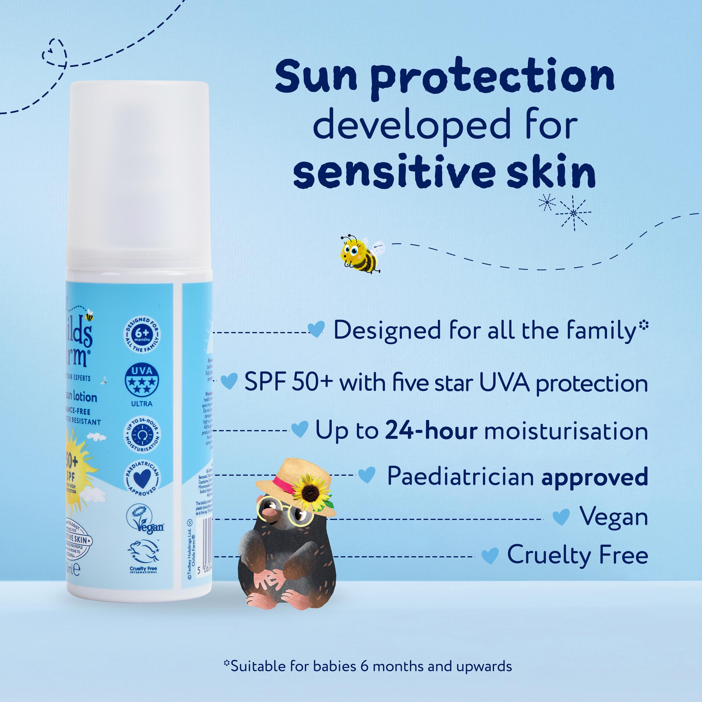 Childs Farm 100ml Sensitive Skin Very High Protection Fragrance Free Kids SPF 50+ Sun Lotion Spray thumbnail 5