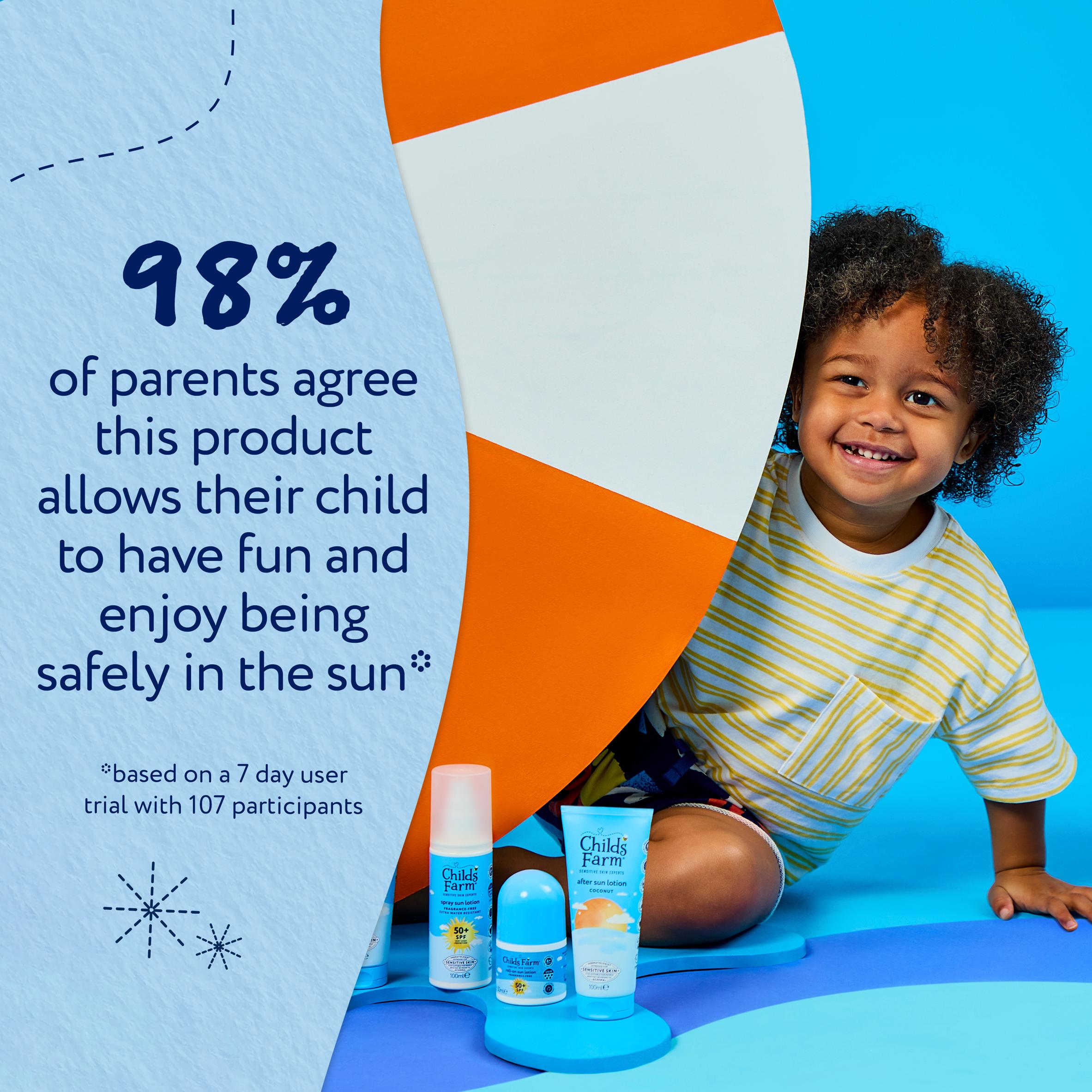Childs Farm 100ml Sensitive Skin Very High Protection Fragrance Free Kids SPF 50+ Sun Lotion Spray thumbnail 6