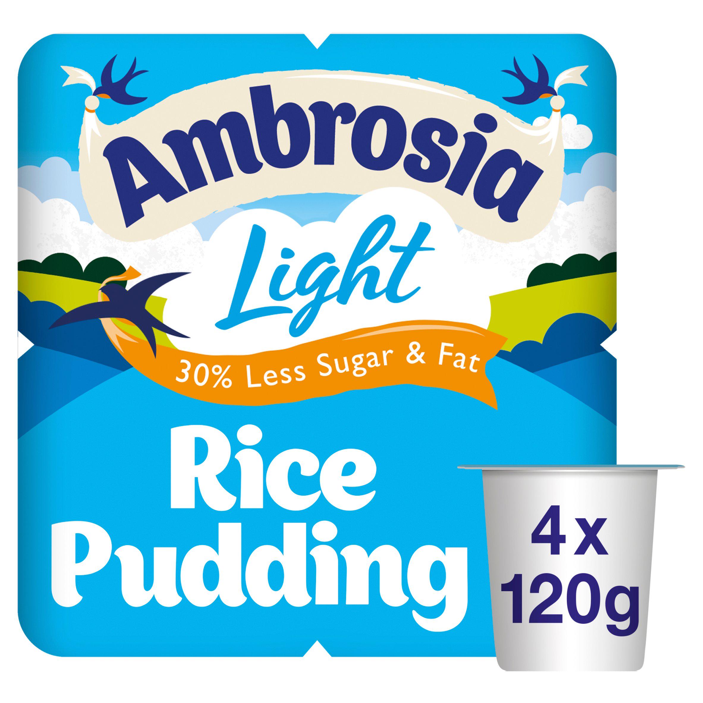 Ambrosia Light 4 x 120g Low Fat & Reduced Sugar Rice Pudding Dessert Snack Pots