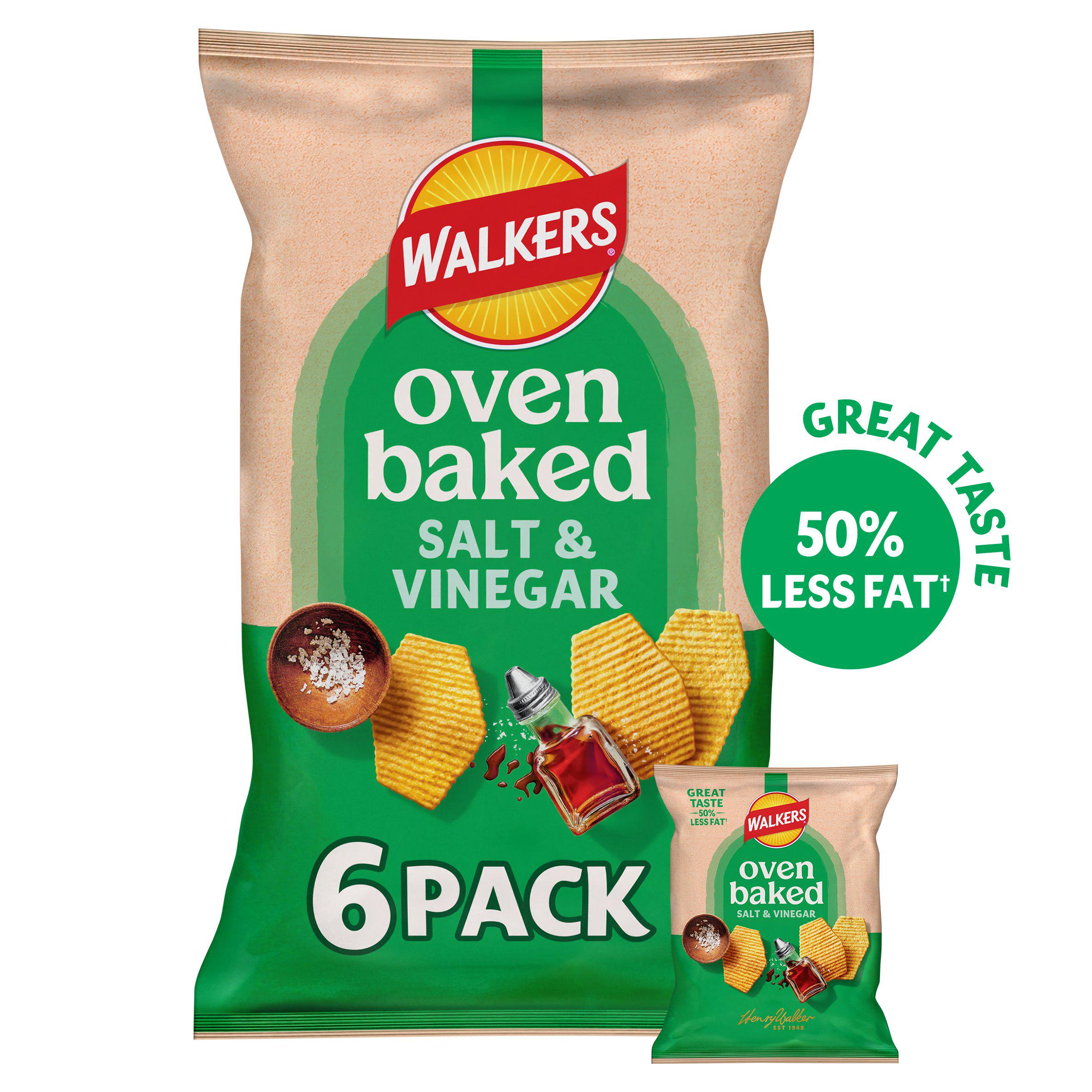 Walkers Baked Salt & Vinegar Multipack Crisps Snacks 6x22g