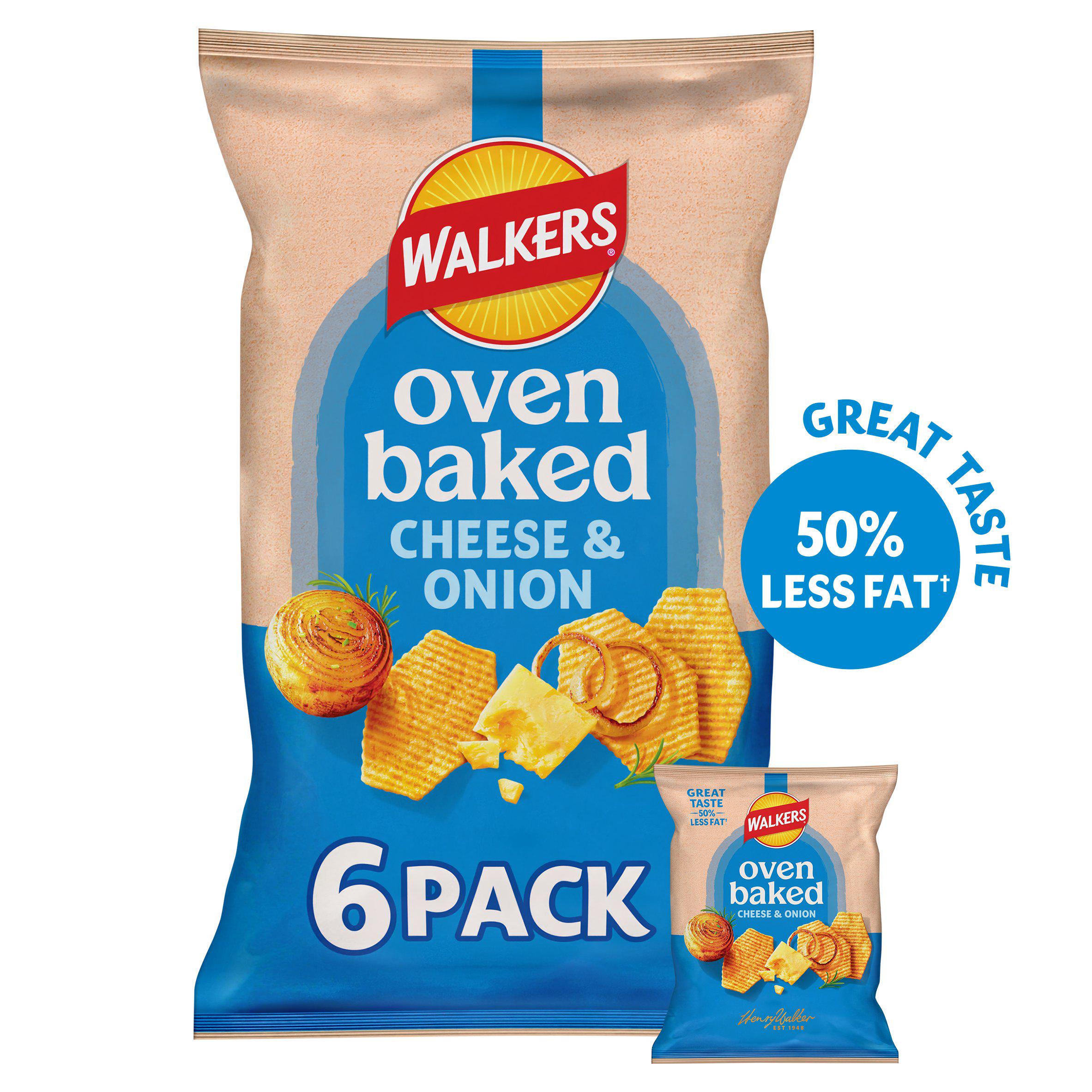 Walkers Baked Cheese & Onion Multipack Crisps Snacks 6x22g
