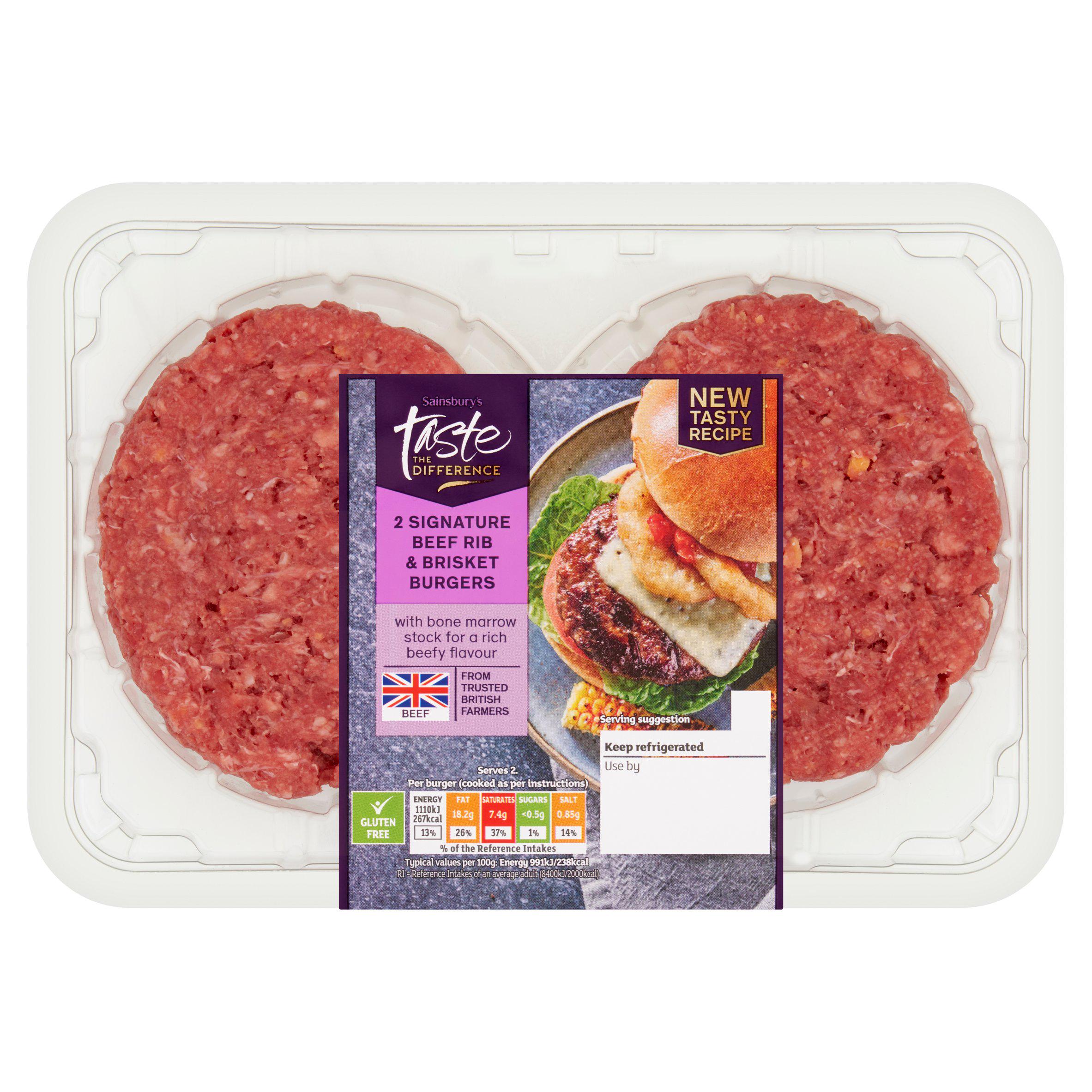 Sainsbury's 2 x Signature Beef Rib & Brisket Burgers, Taste the Difference 340g