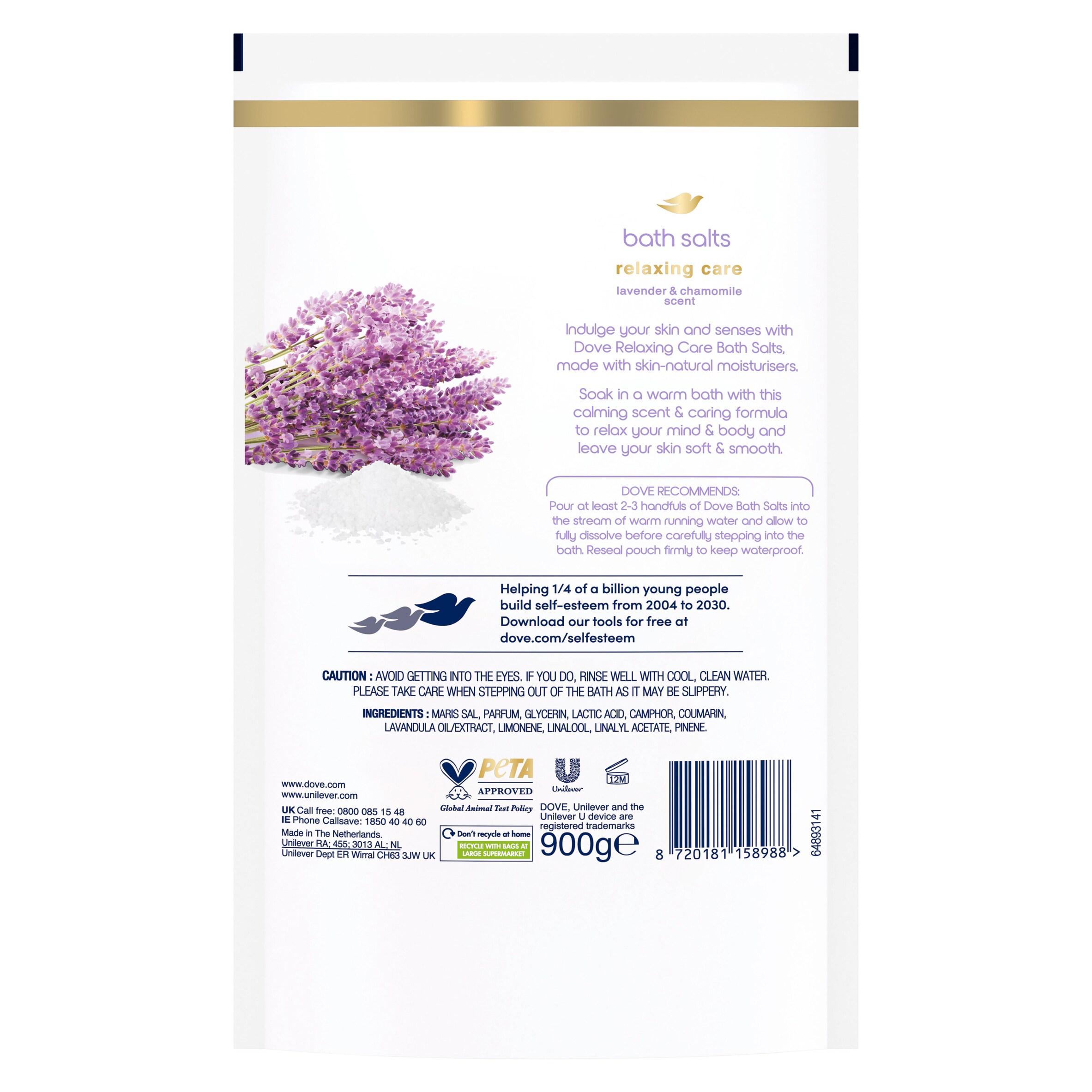 Dove Lavender & Chamomile Relaxing Care Bath Salts 900g thumbnail 6