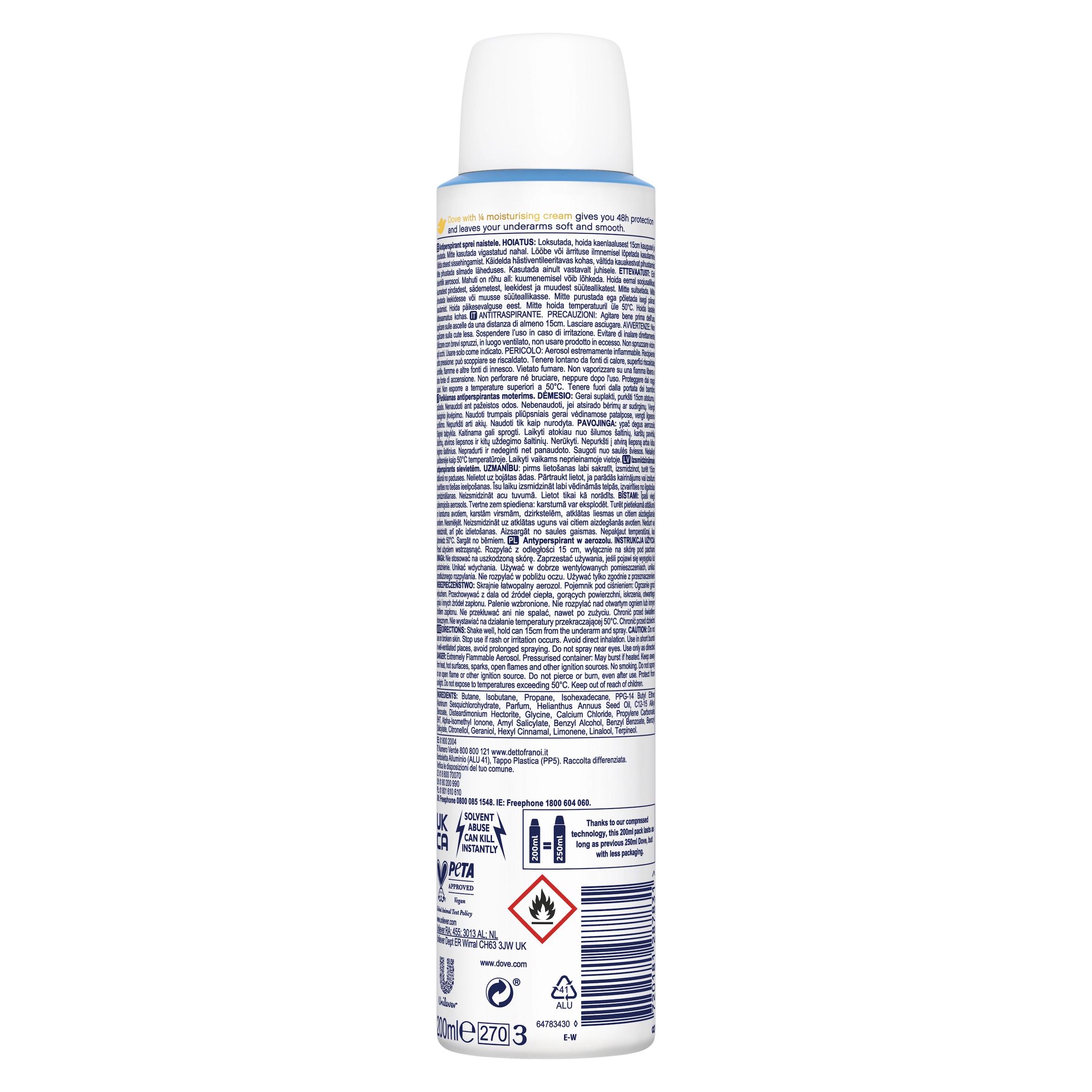 Dove Women Classic 48h Antiperspirant Deodorant 200ml thumbnail 6