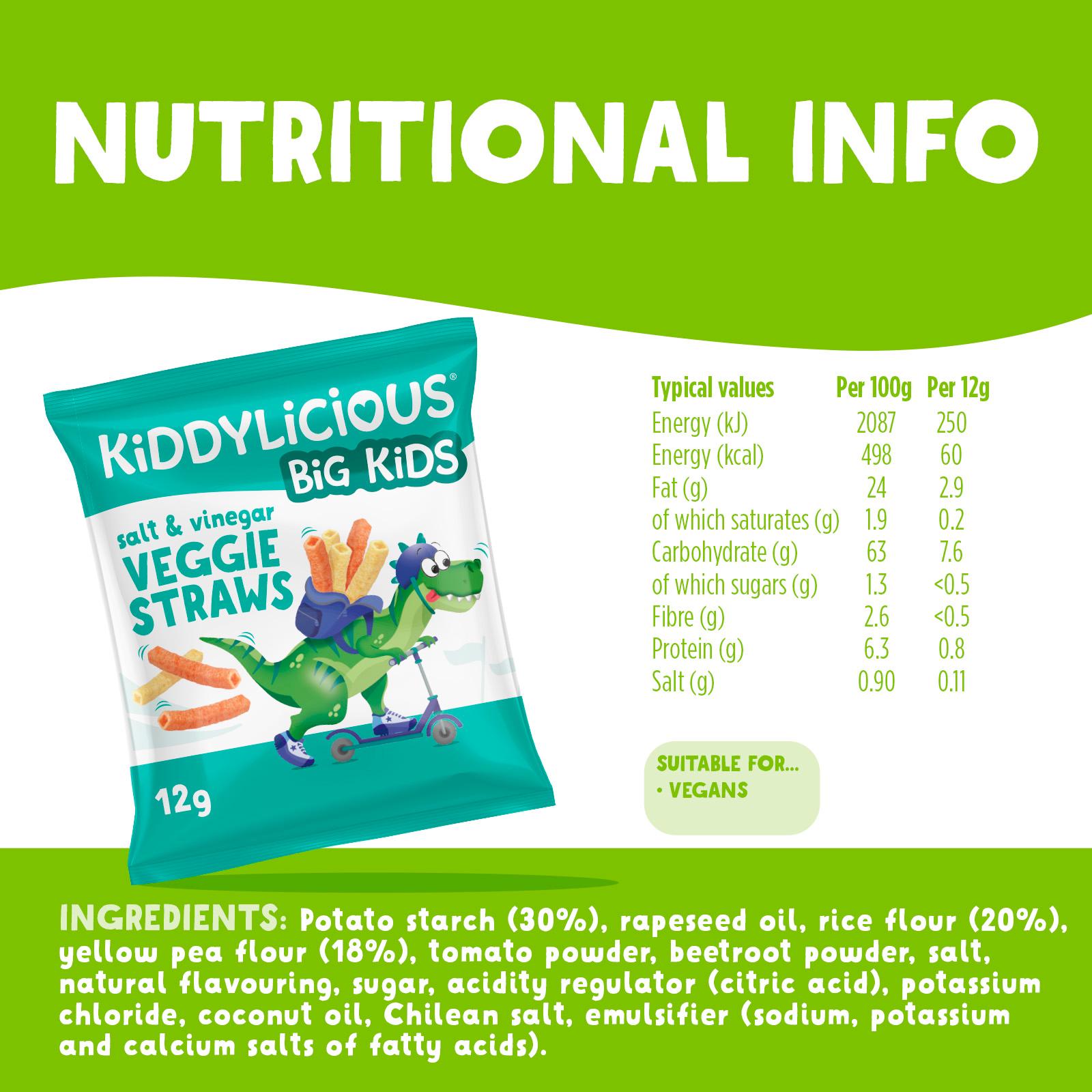 Kiddylicious Salt & Vinegar Veggie Straws Kids Snacks 4x12g thumbnail 3