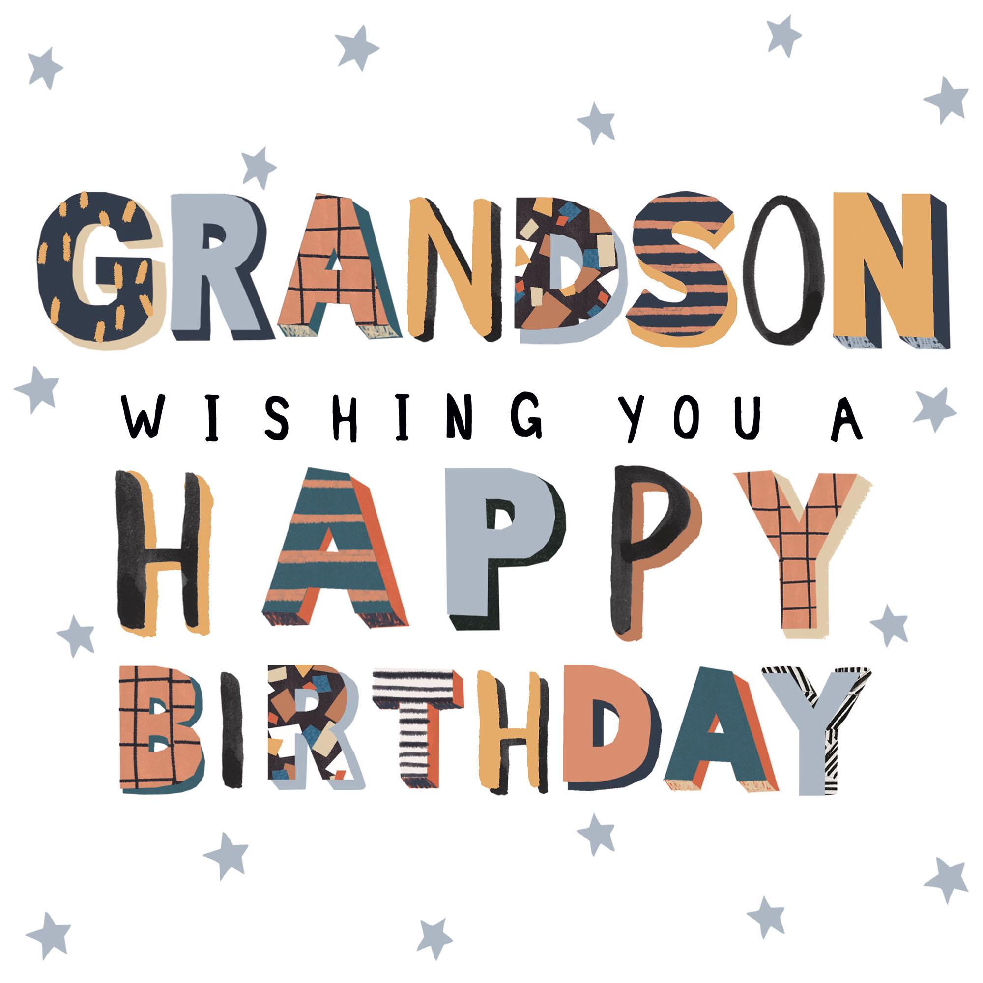 Camden Graphics Grandson Wishing You a Happy Birthday in Bold Coloured Text Greeting Card