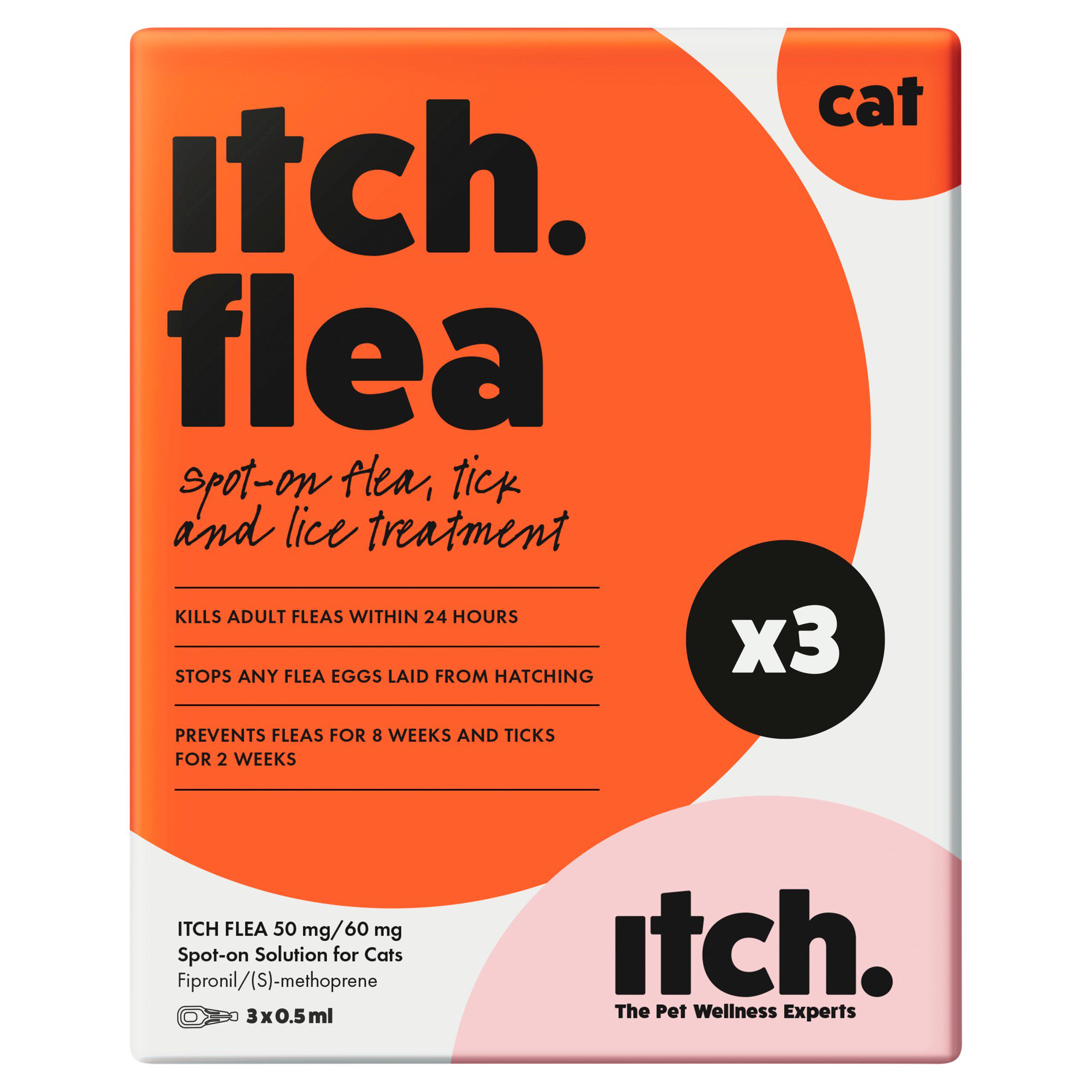 Itch Flea Cat Flea & Tick Spot On Treatment 3 Pipette (1kg+)