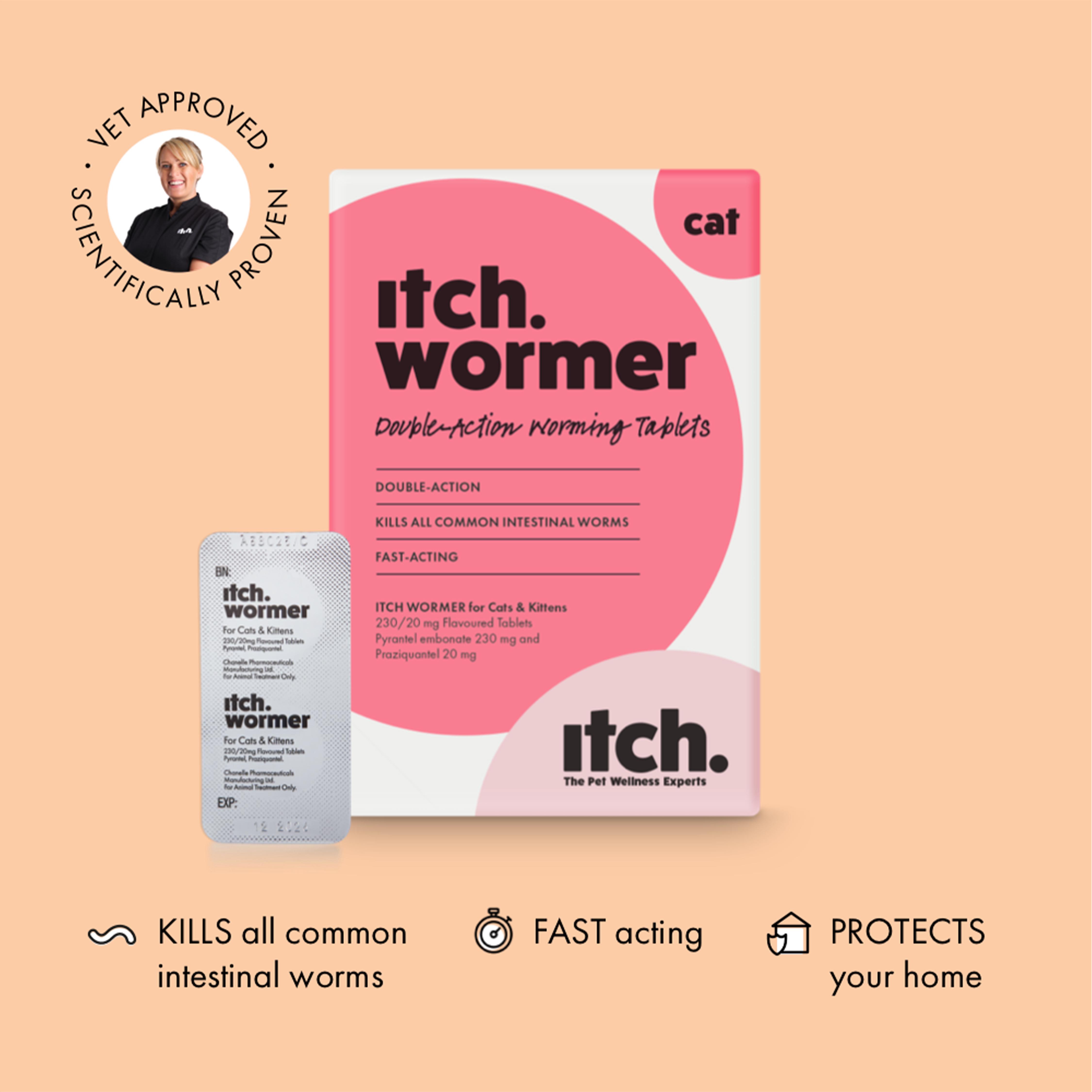 Itch Wormer Cat Worm Tablet Treatment Pack x2 thumbnail 2