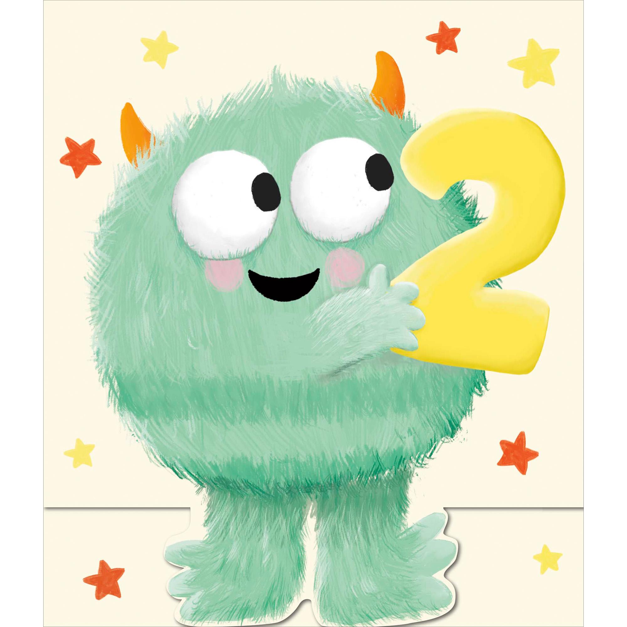 Carlton Happy 2nd Birthday Juvenile Monster Design Greeting Card