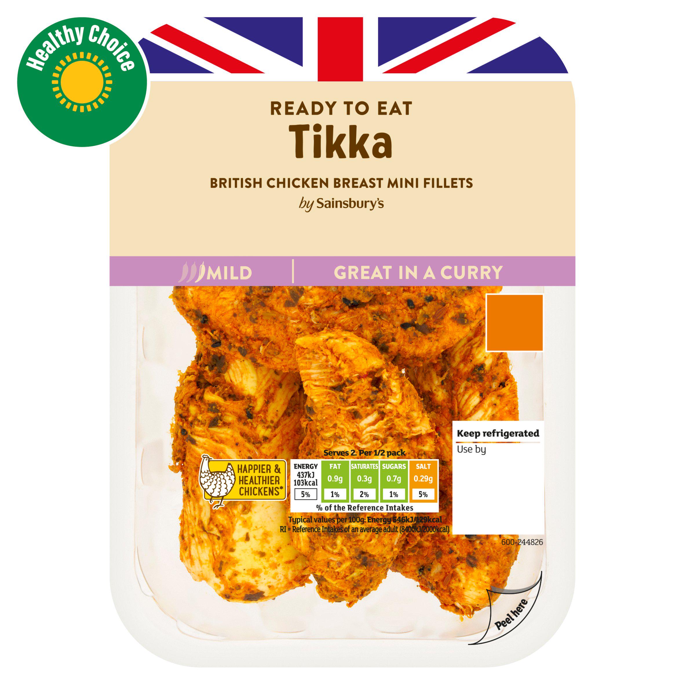 Sainsbury's Tikka Cooked British Chicken Mini Fillets 170g (ready to eat)