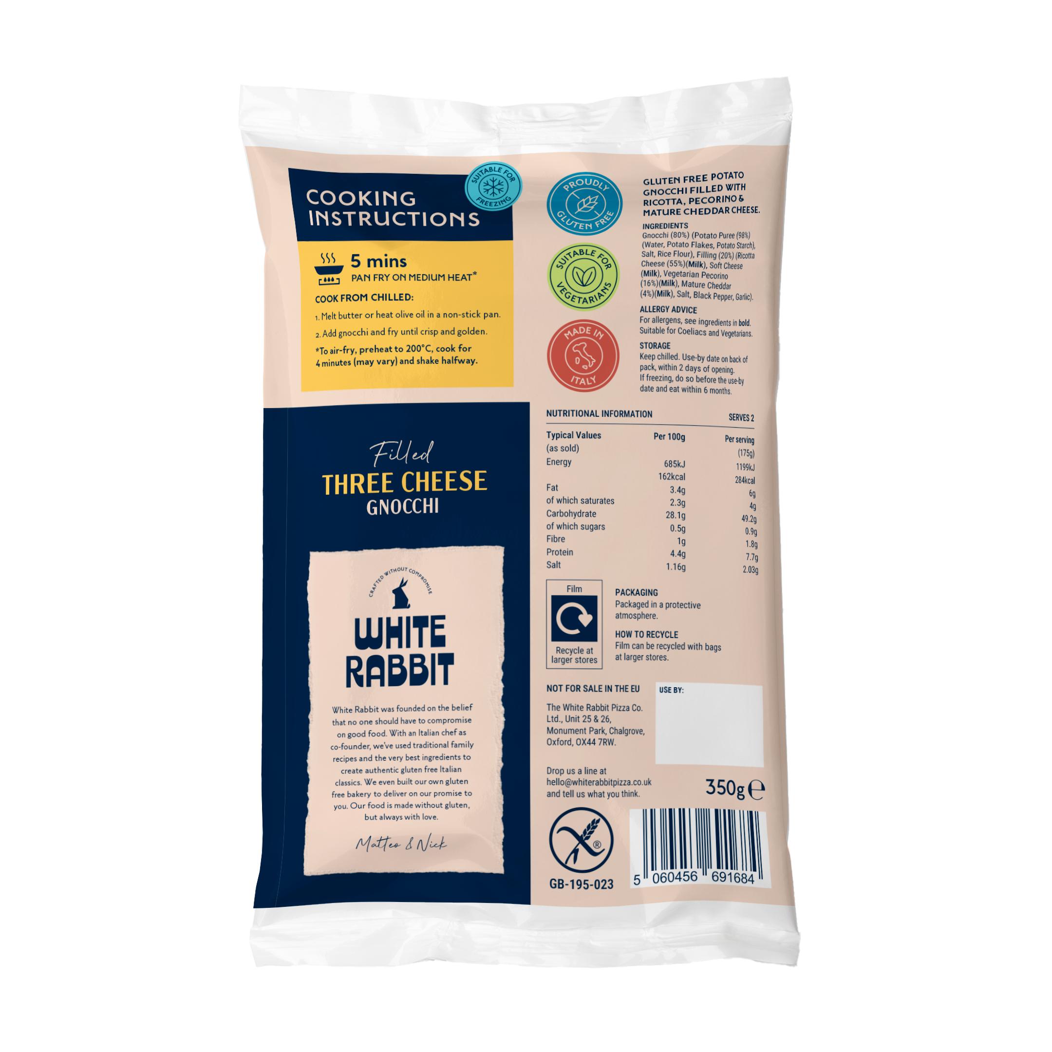 White Rabbit Gluten Free Three Cheese Filled Fresh Gnocchi 350g thumbnail 2