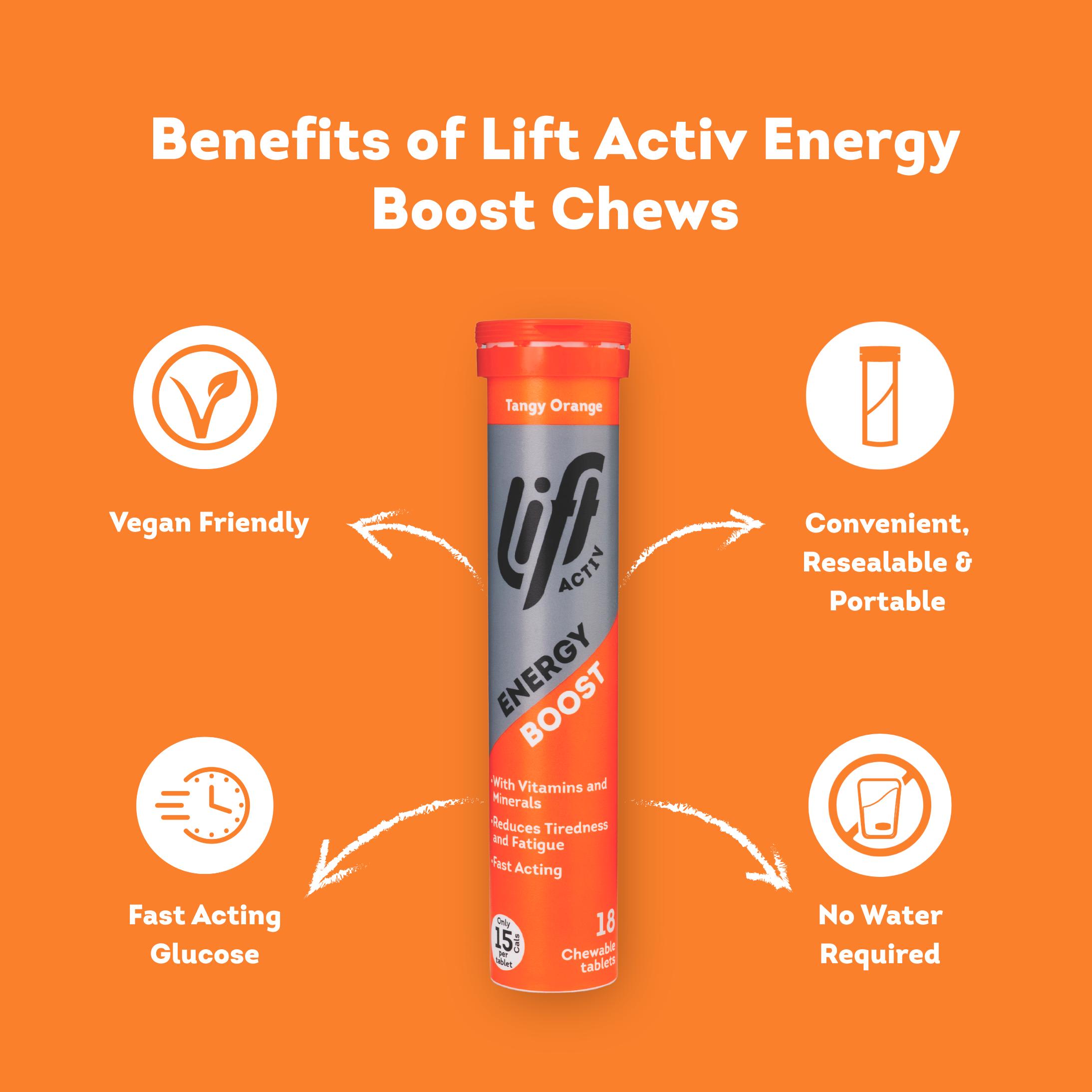 Lift Activ Tangy Orange Energy Boost Chewable Tablets x18 72g thumbnail 2