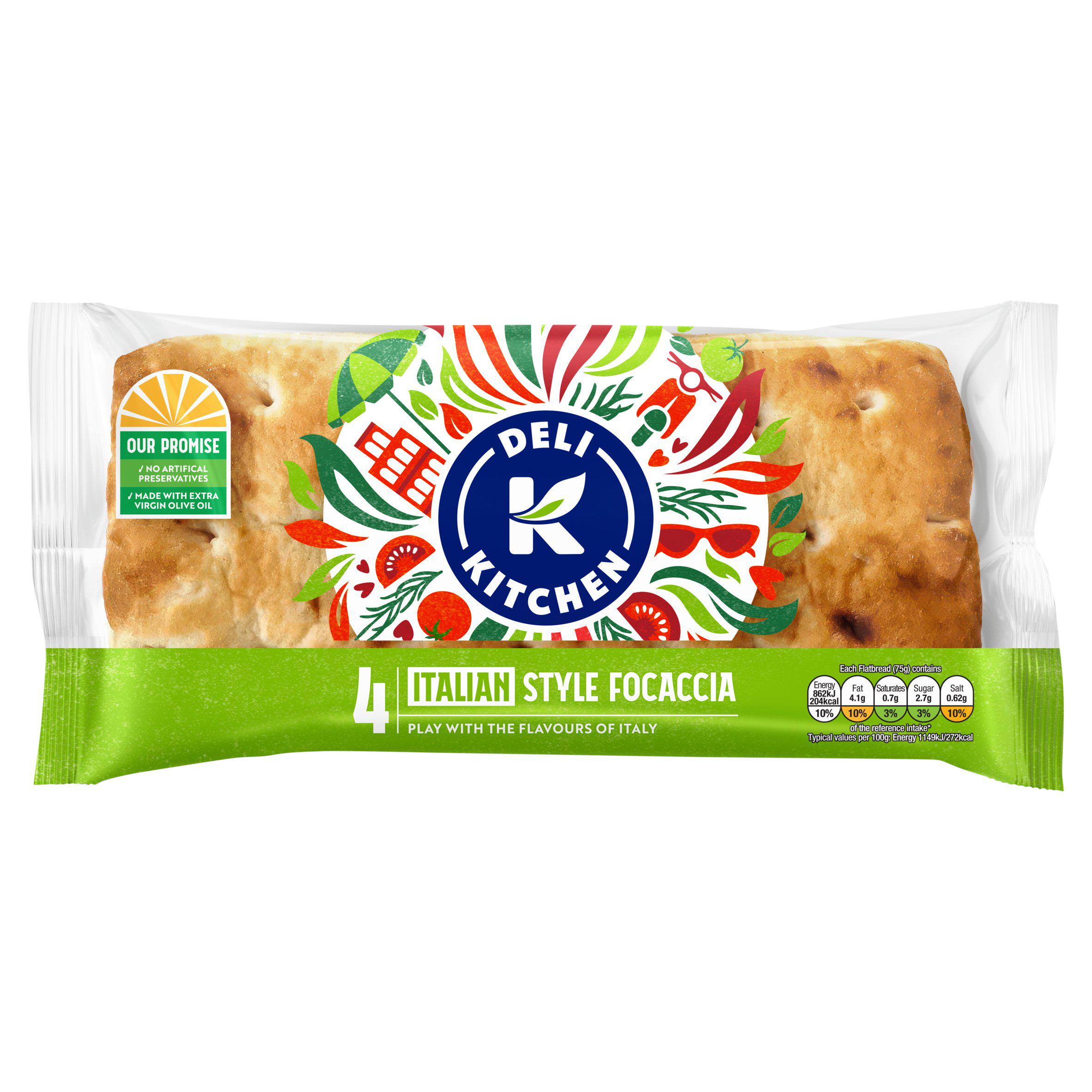 Deli Kitchen Sliced Focaccia x4 300g