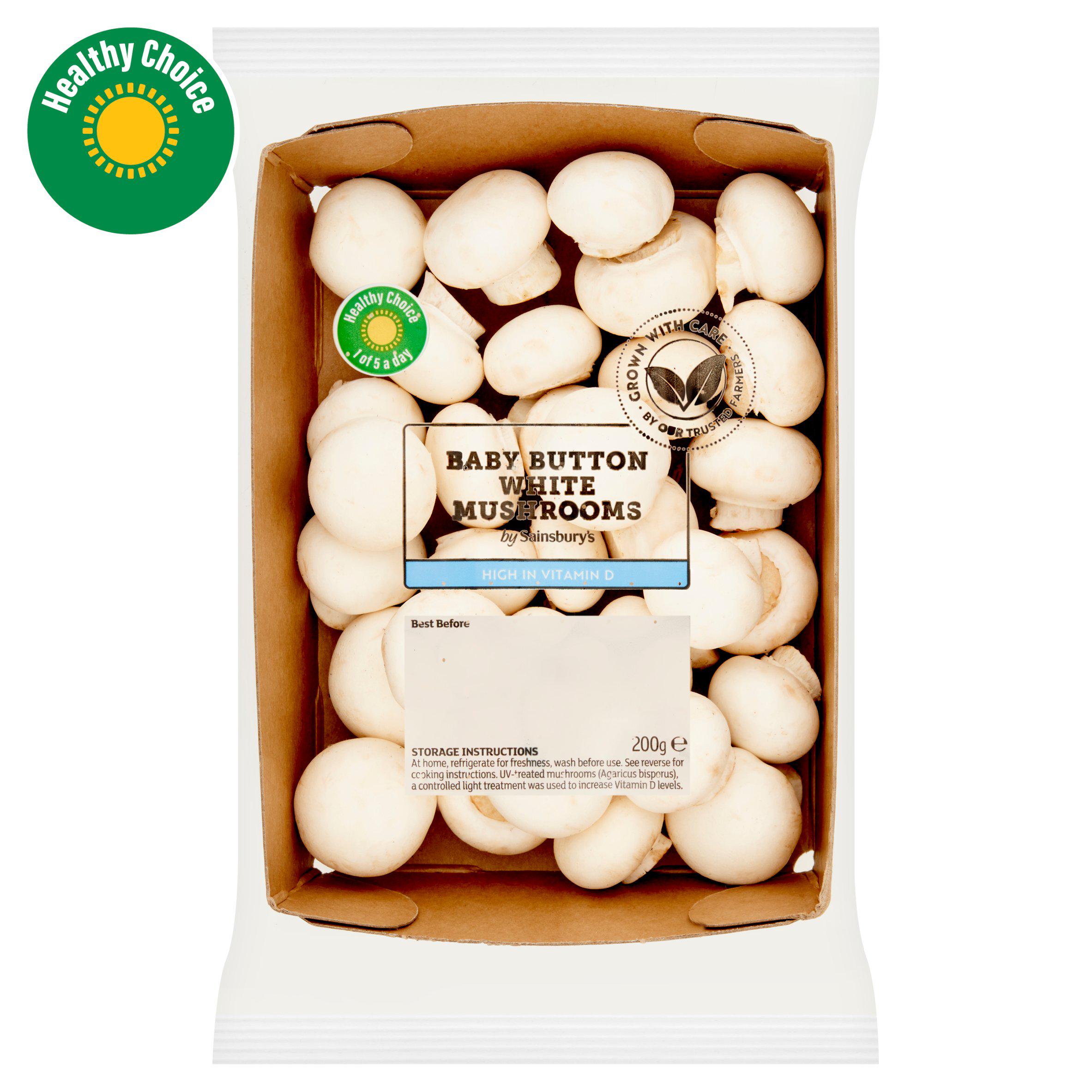 Sainsbury's White Baby Button Vitamin D Mushrooms 200g