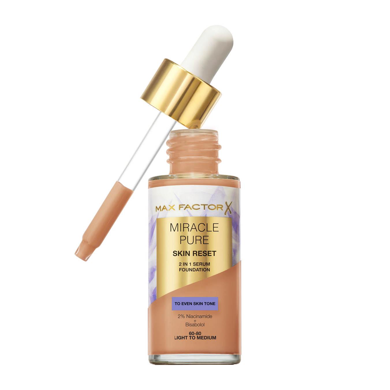 Max Factor Miracle Pure 2in1 Skin Reset Serum Foundation 60-80 Light To Medium 30ml thumbnail 2