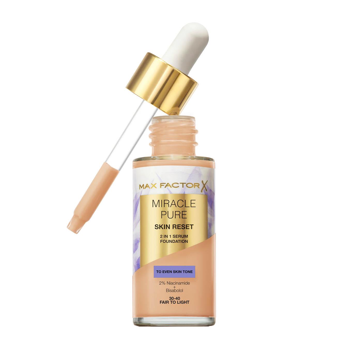 Max Factor Miracle Pure 2in1 Skin Reset Serum Foundation 30-40 Fair To Light 30ml thumbnail 2