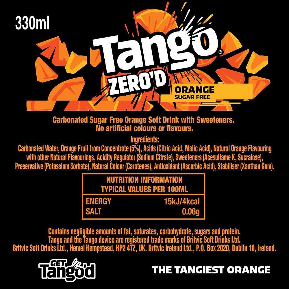 Tango 8 x 330ml Zero'd Orange Sugar Free Soft Drink Cans thumbnail 3