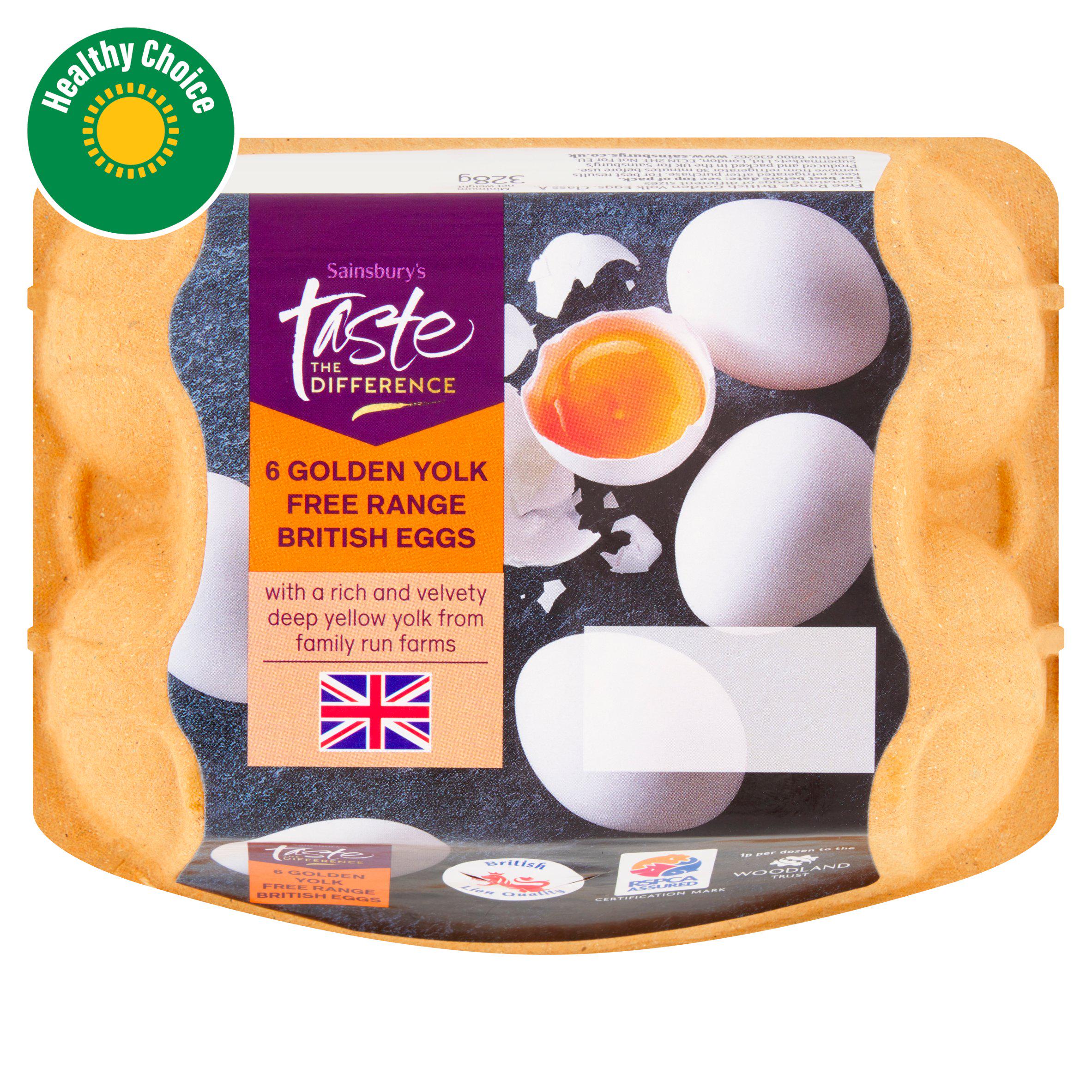 Sainsbury's Golden Yolk Free Range British Eggs, Taste the Difference x6 328g