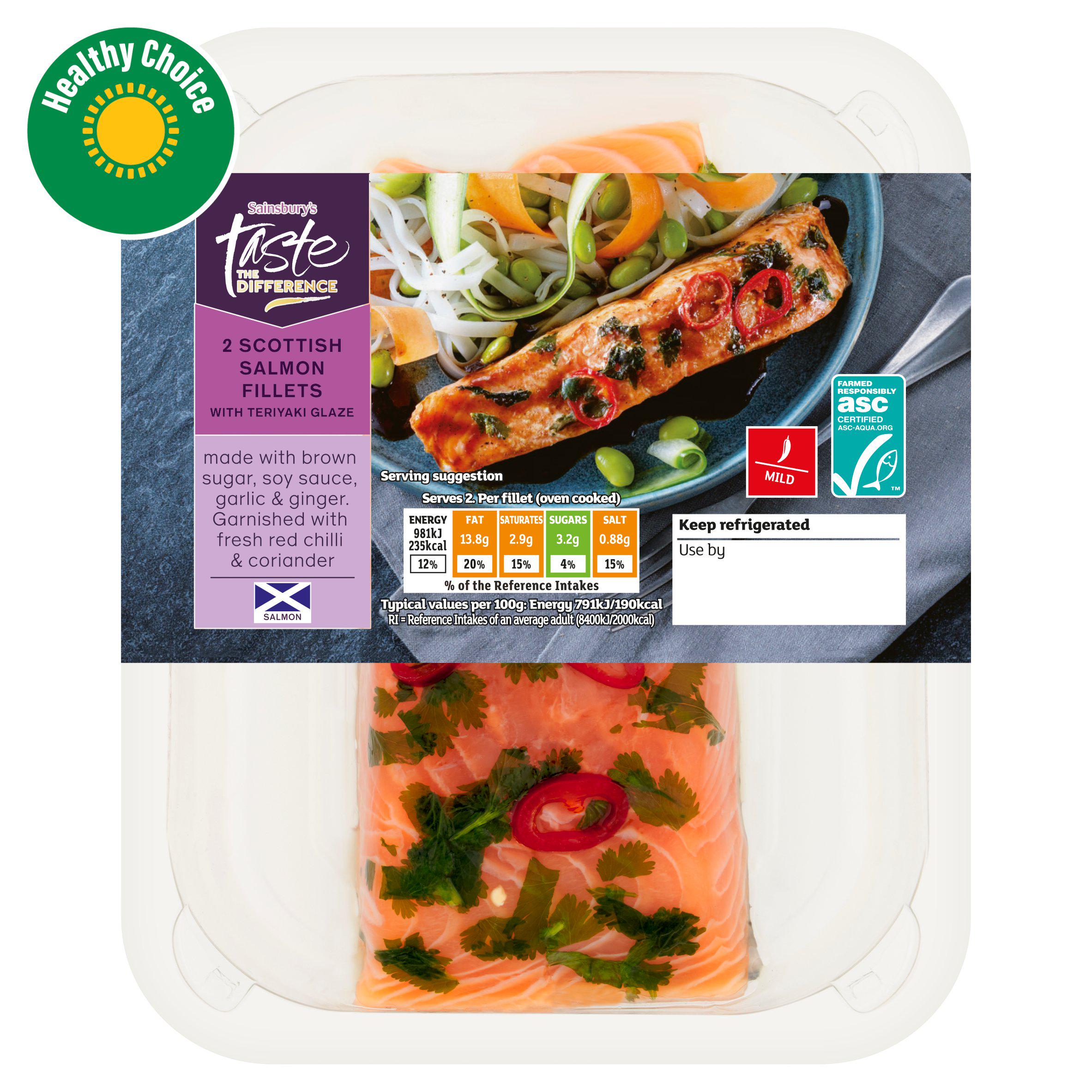 Sainsbury's 2 Scottish Salmon Fillets with Teriyaki Glaze, Taste the Difference 260g