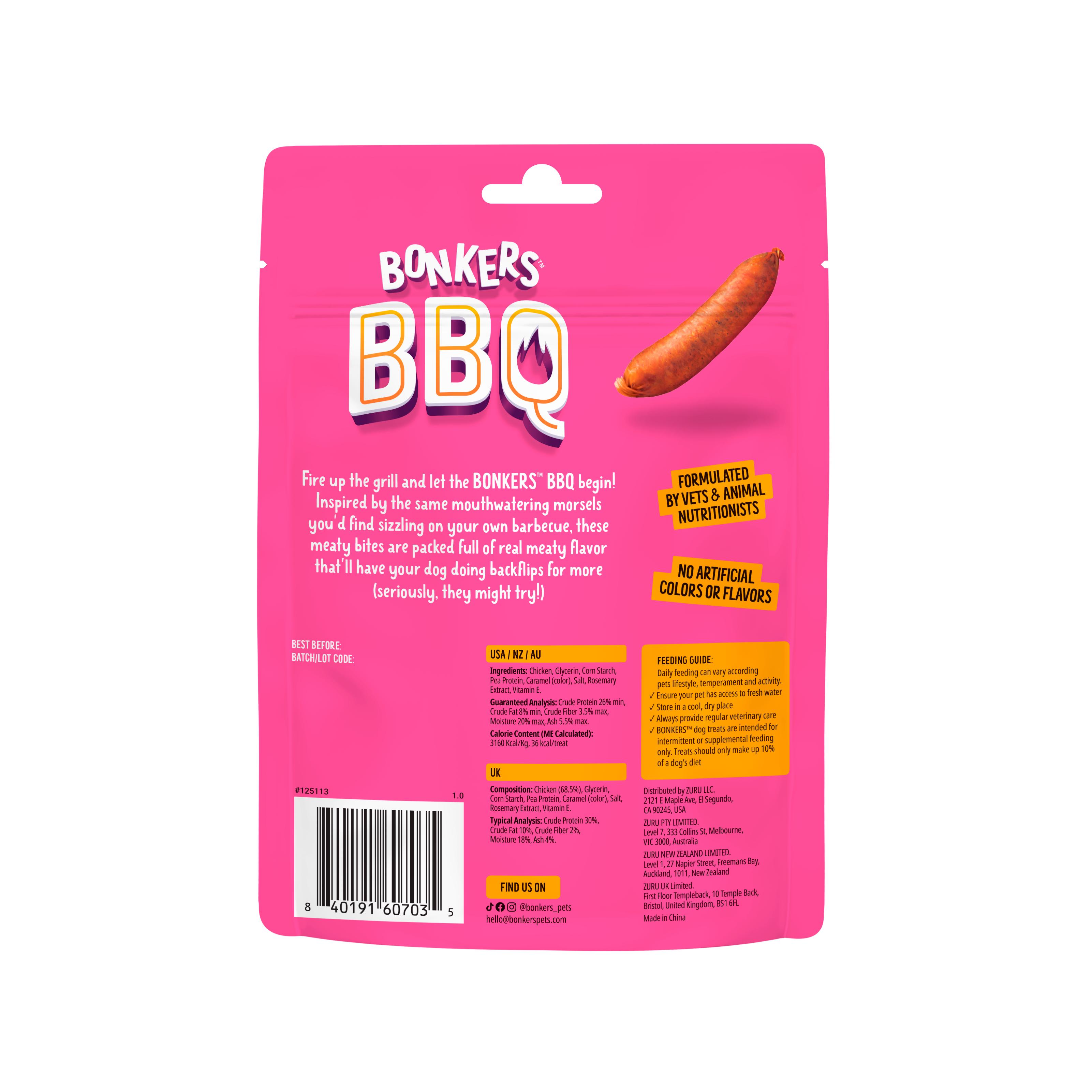 Bonkers BBQ Soft & Chewy Chicken Sausage Flavored Dog Treats Bag 85g thumbnail 2