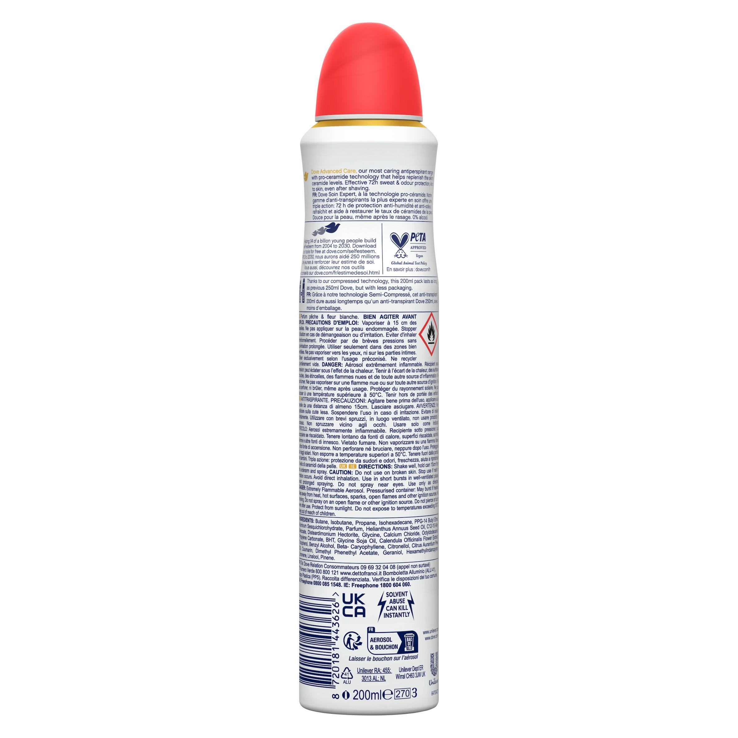 Dove Advanced Care Go Fresh Anti Perspirant Deodorant Peach & White Blossom 200ml thumbnail 6