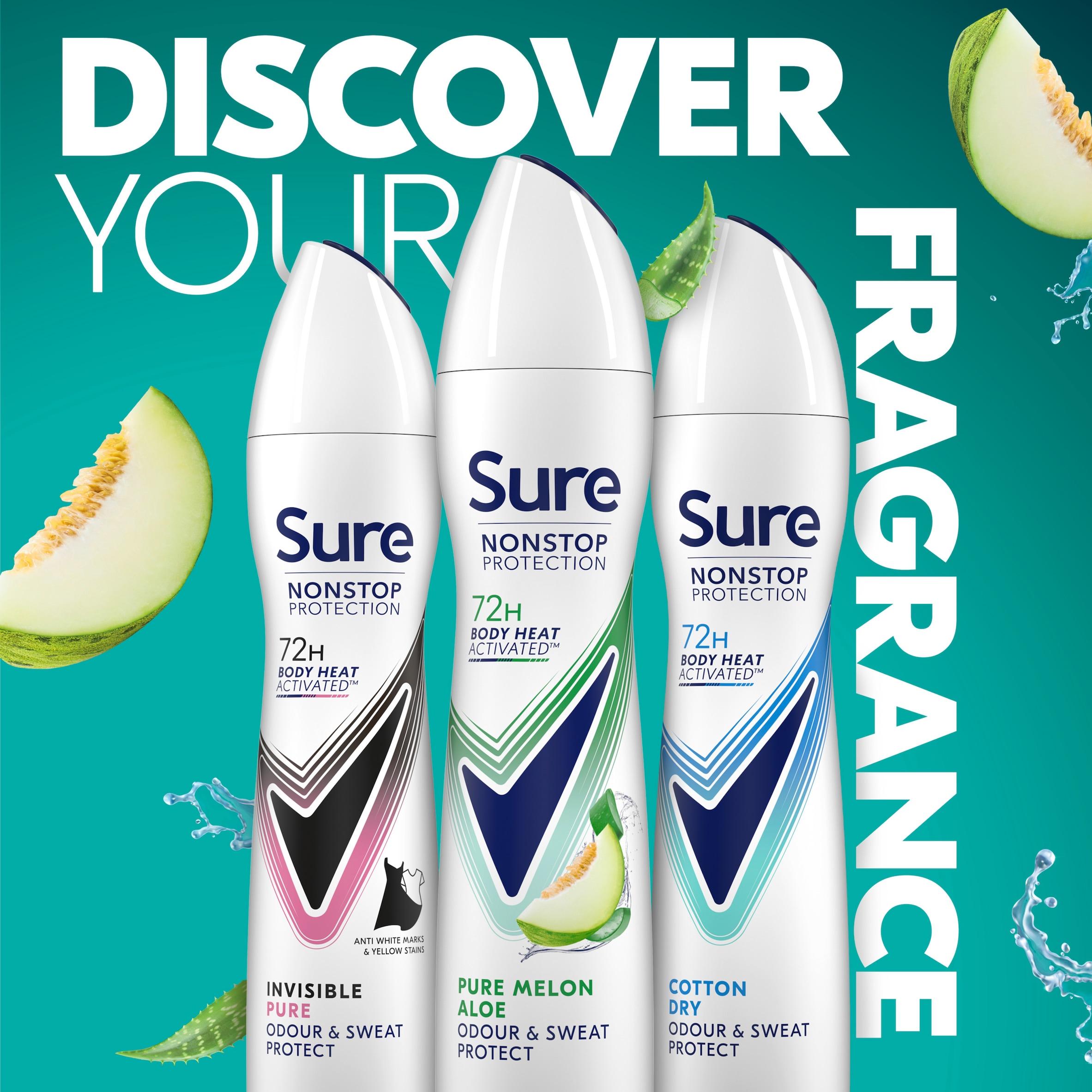Sure Women Antiperspirant Deodorant Pure Melon Aloe Nonstop Protection 250ml thumbnail 5