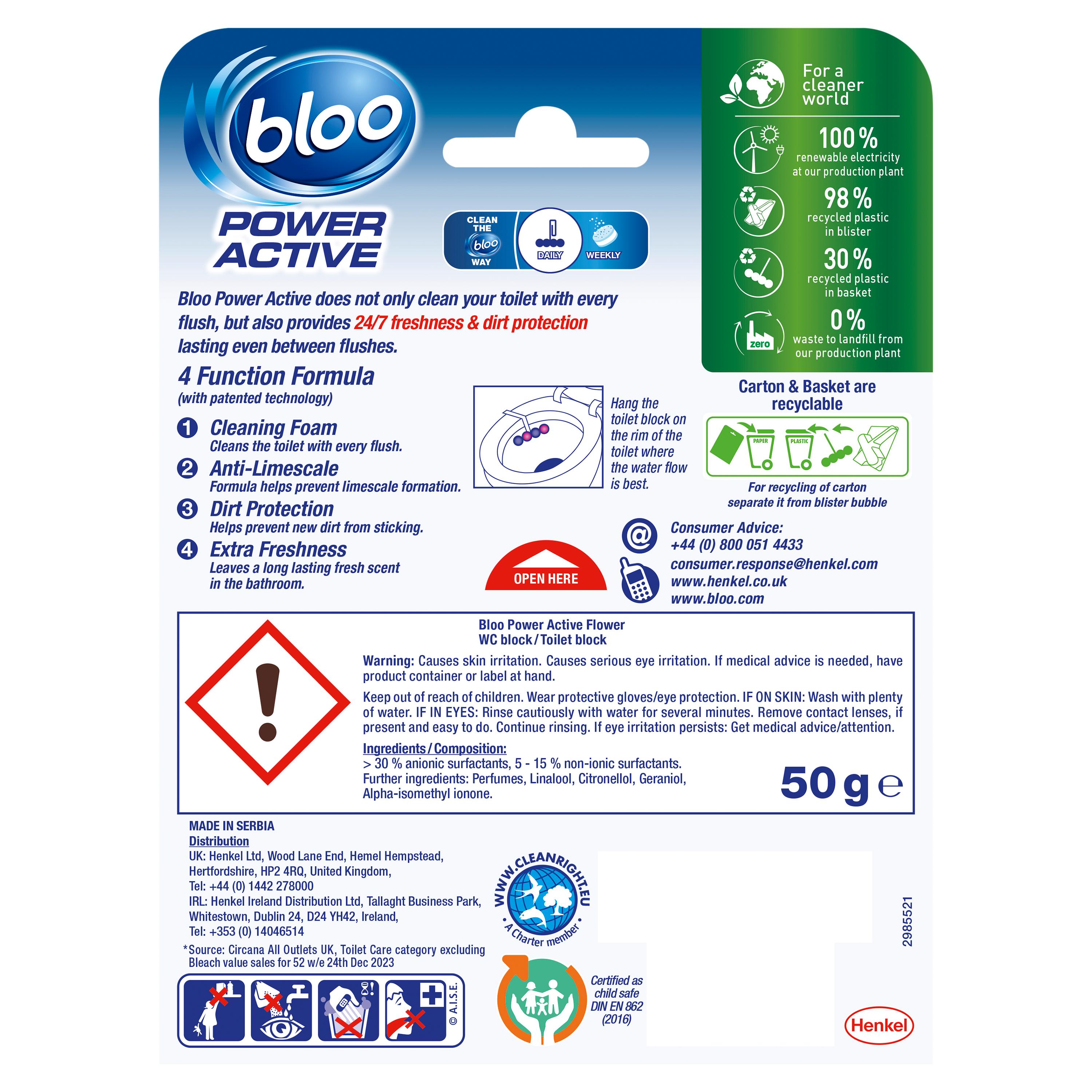 Bloo Power Active Flowers Toilet Rim Block 50g thumbnail 2