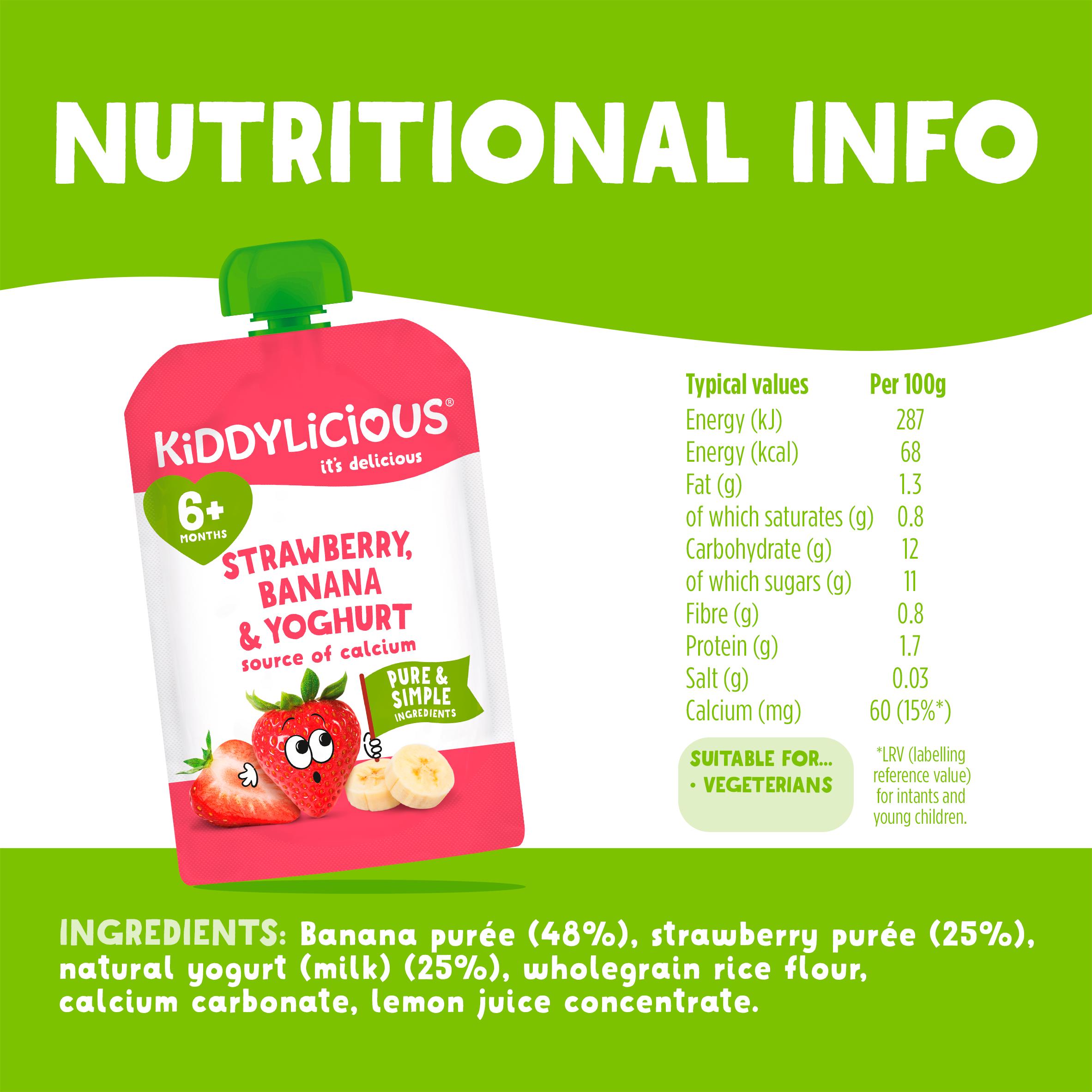 Kiddylicious Strawberry, Banana & Yoghurt Pouch Baby Food 4x100g thumbnail 3